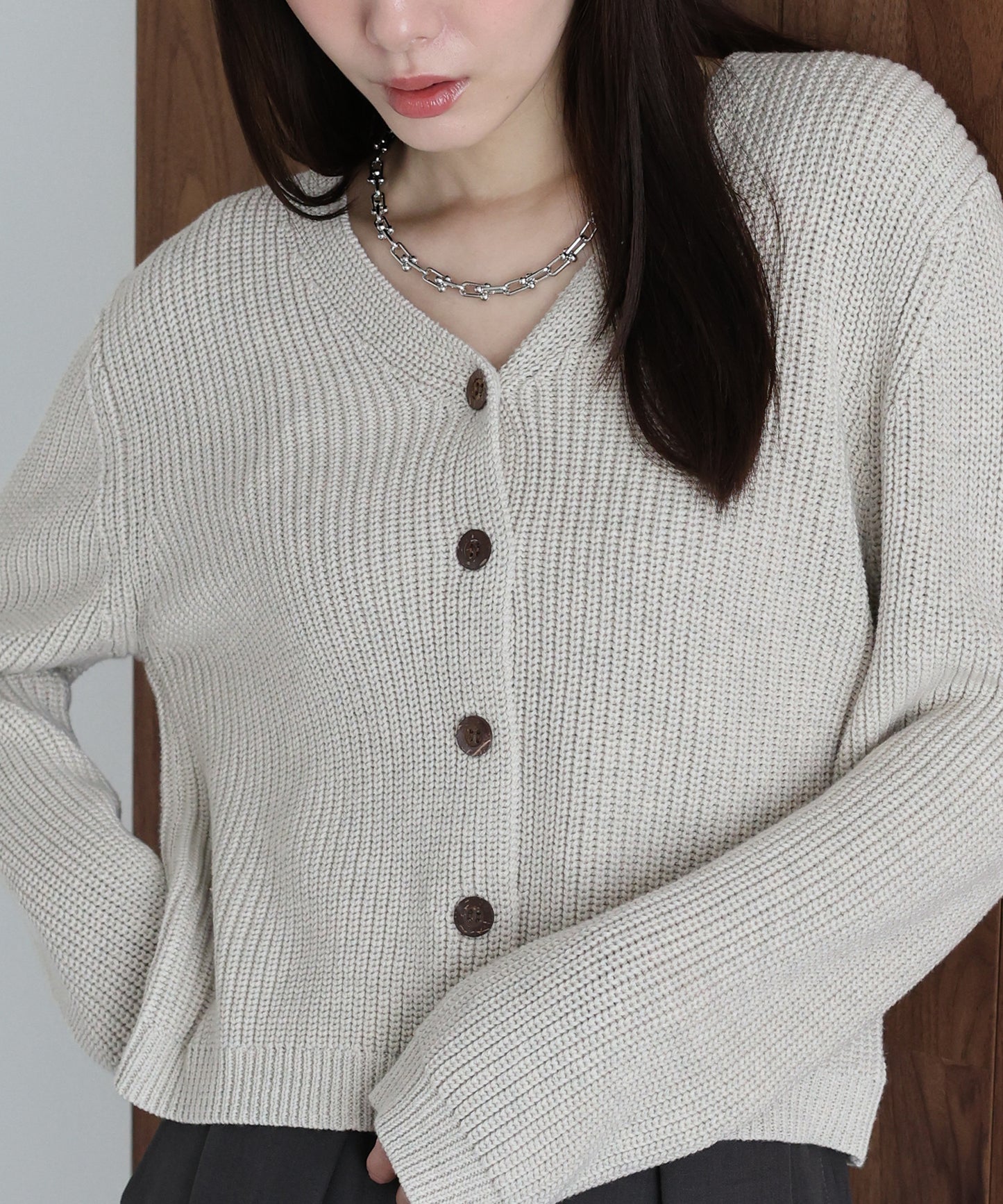 スラブニットＶネックカーディガン
