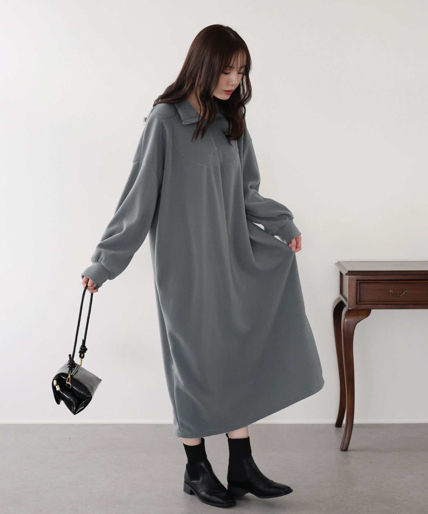 【早割5％OFF】ハーフジップフリースワンピース