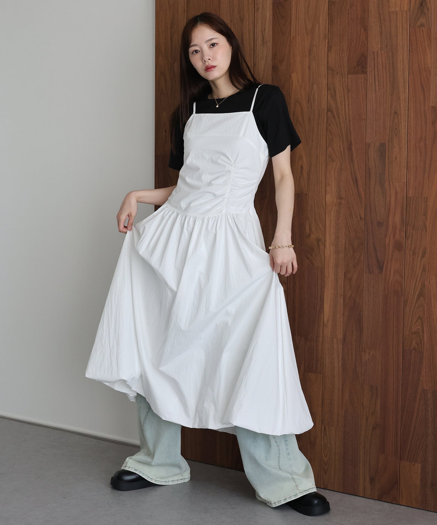 【早割5％OFF】サイドギャザーバルーンキャミワンピース