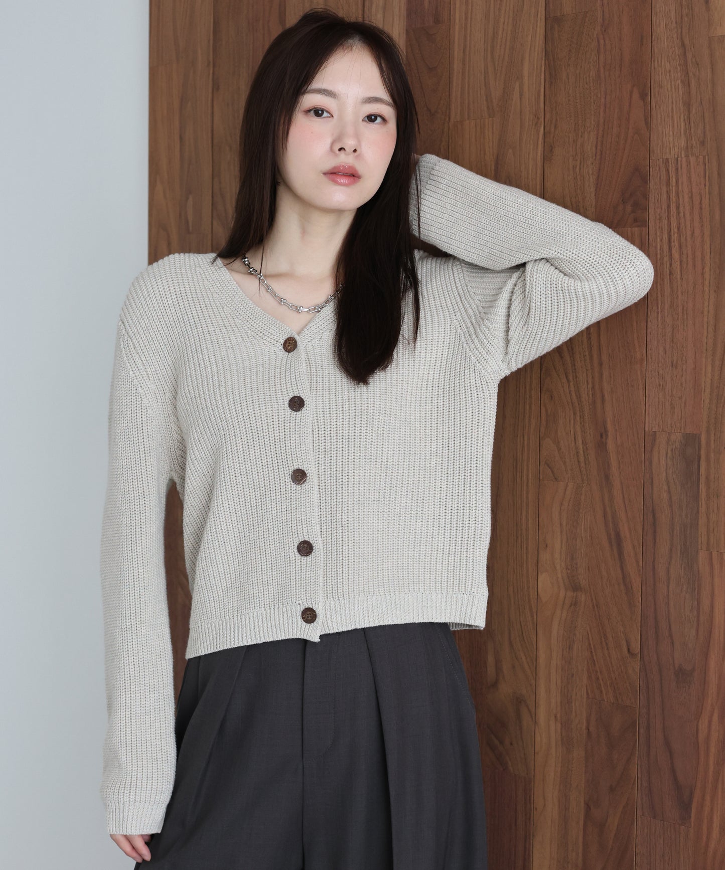 スラブニットＶネックカーディガン