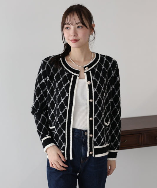 スクエアジャガードカーディガン