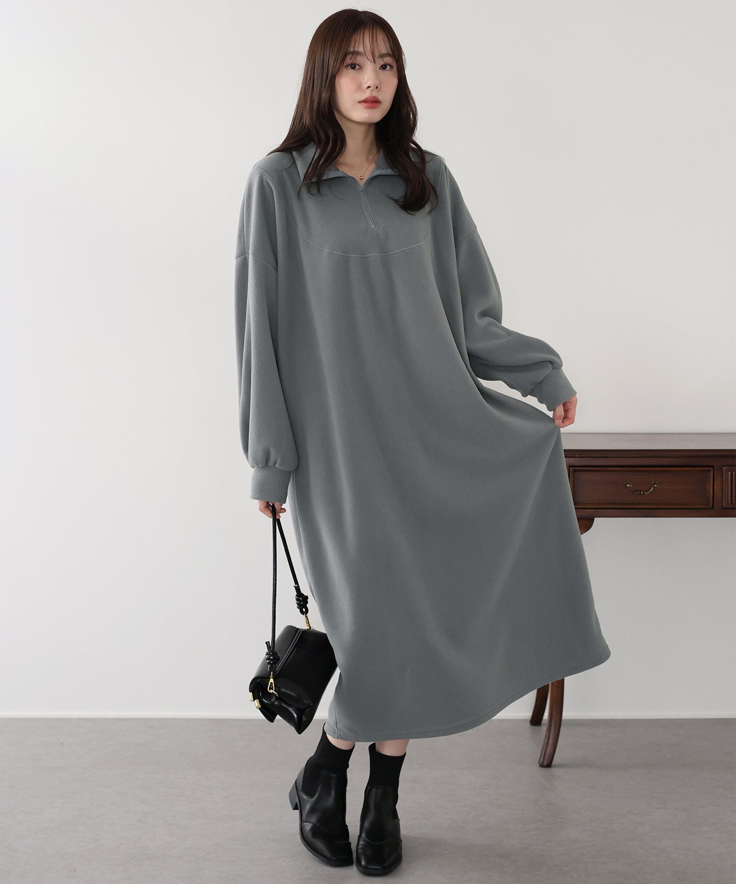 【早割5％OFF】ハーフジップフリースワンピース