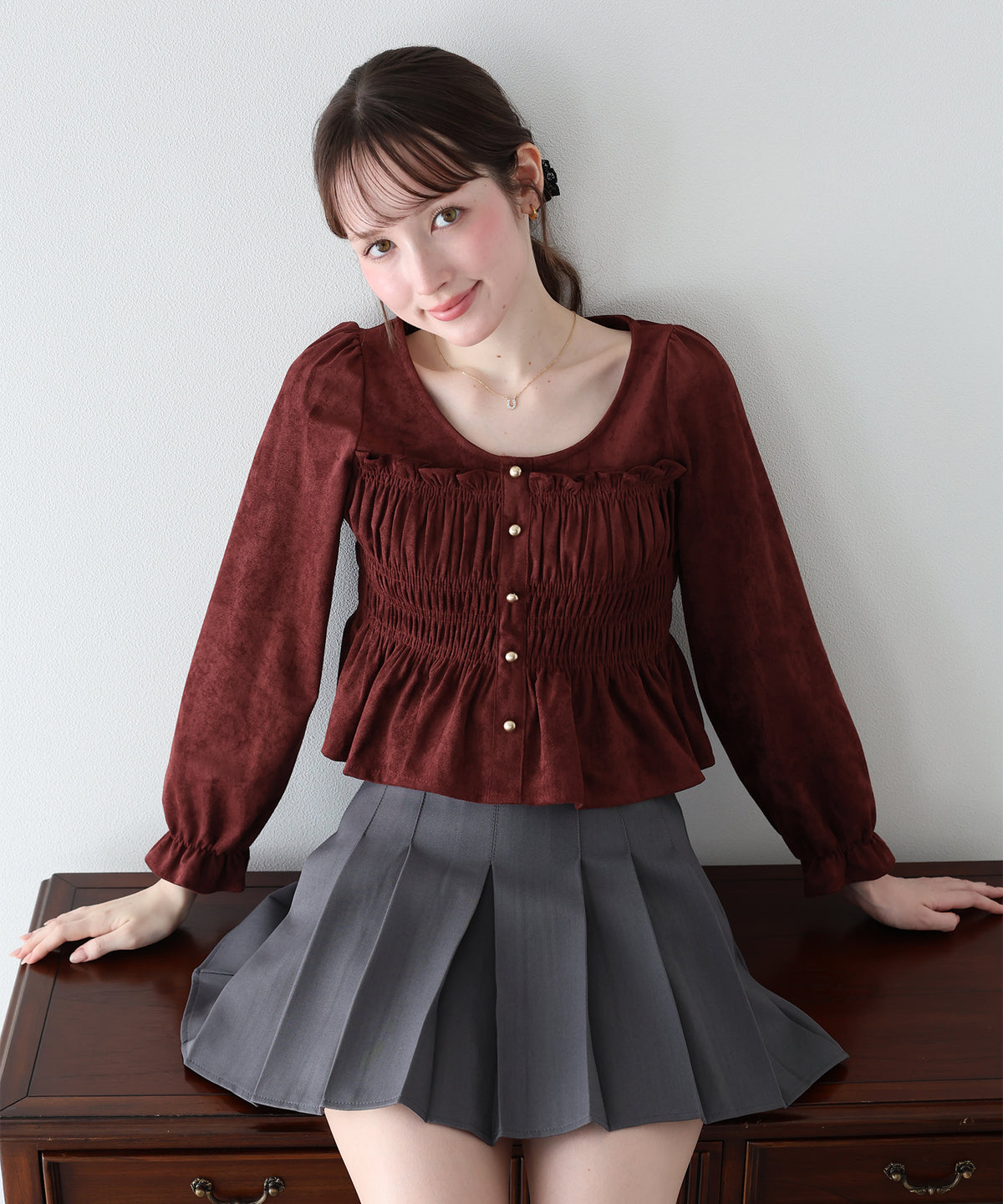 【早割5％OFF】《5色展開》スウェードドットシャーリングブラウス【メール便】