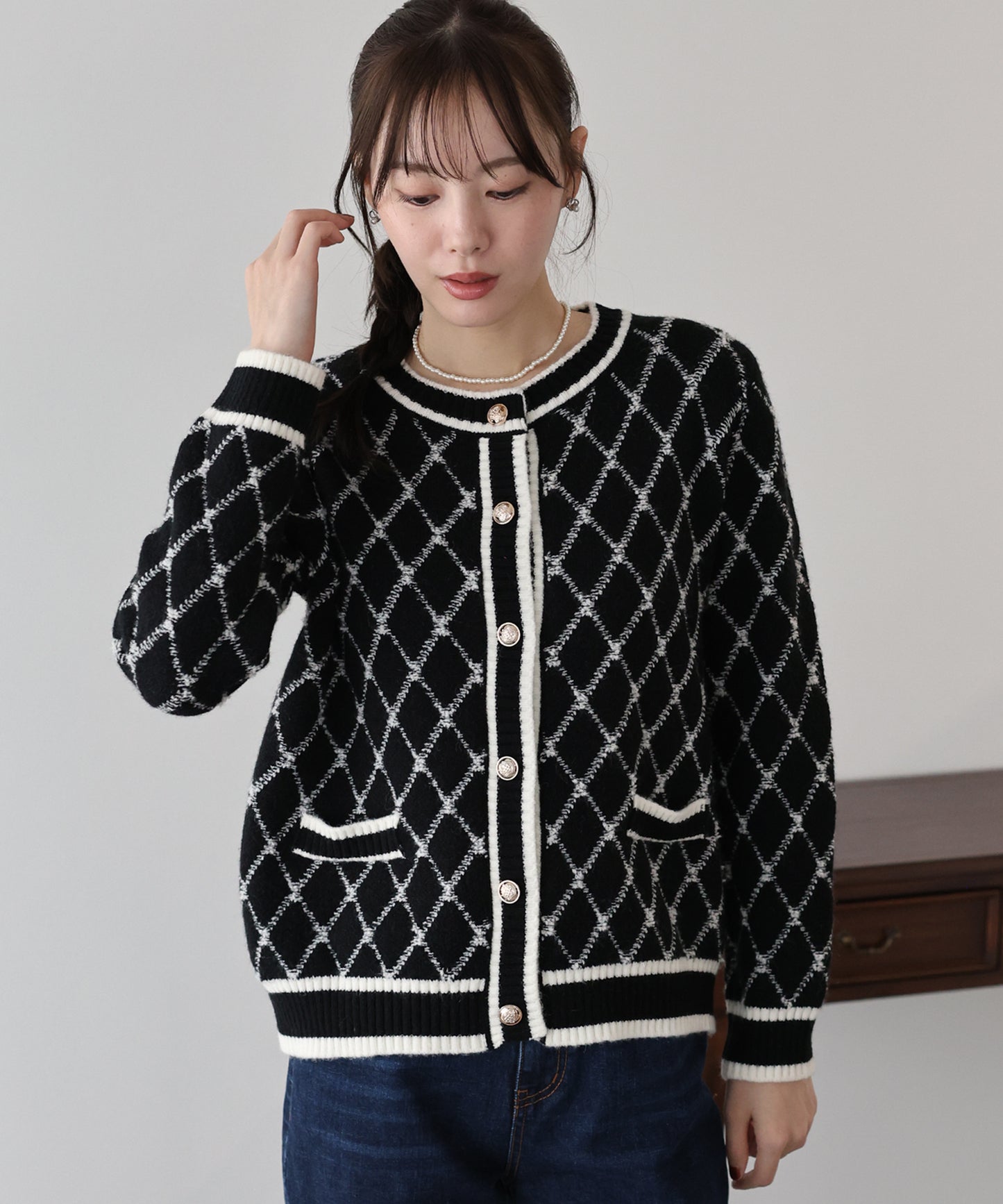 スクエアジャガードカーディガン