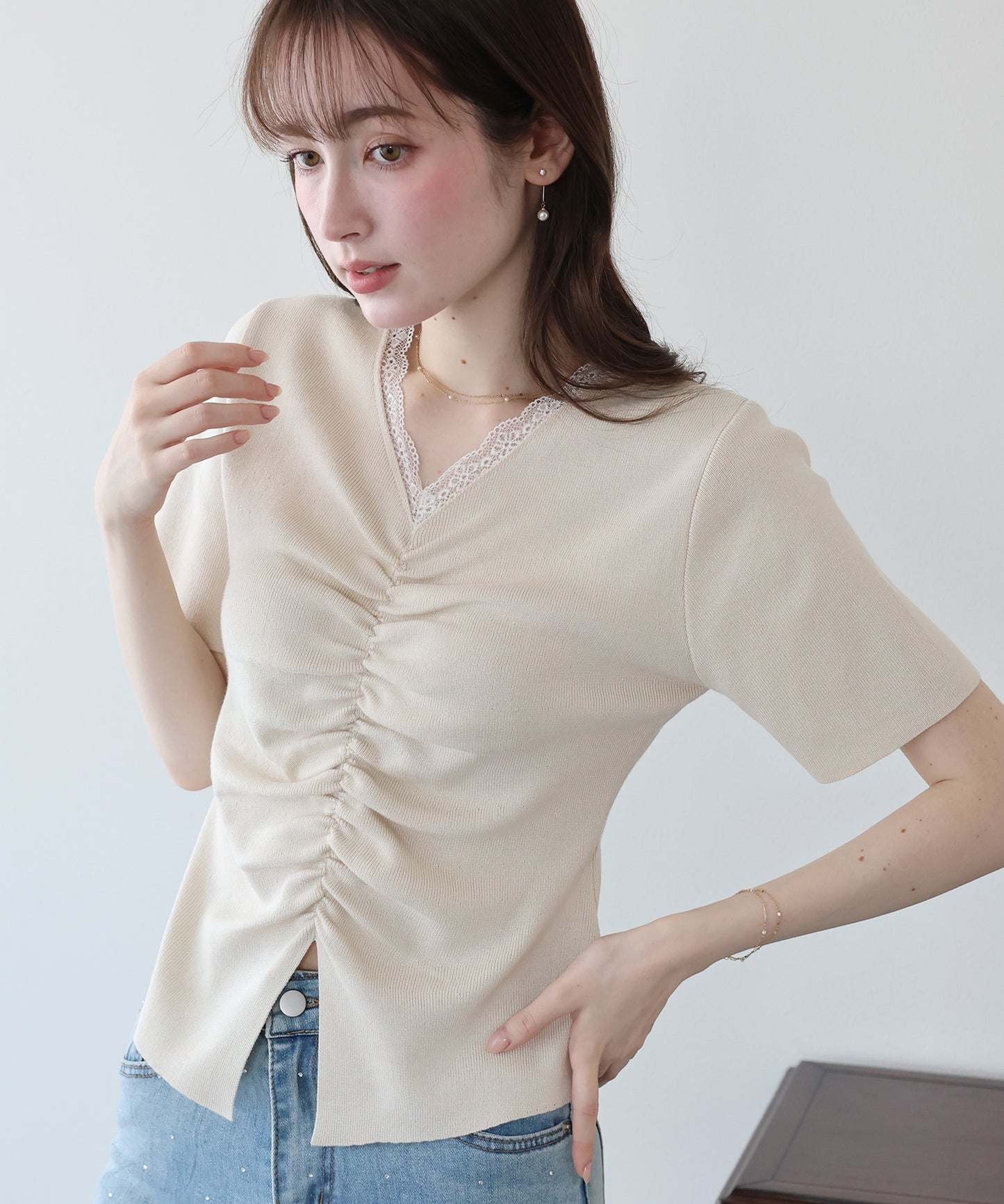 フロントシャーリングニット【メール便】