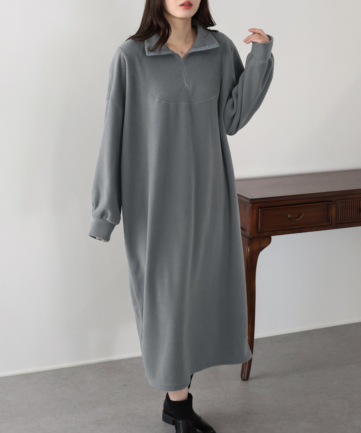 【早割5％OFF】ハーフジップフリースワンピース