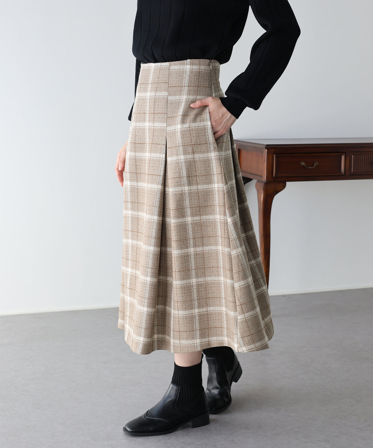 【早割5％OFF】ツイードチェックパネルスカート