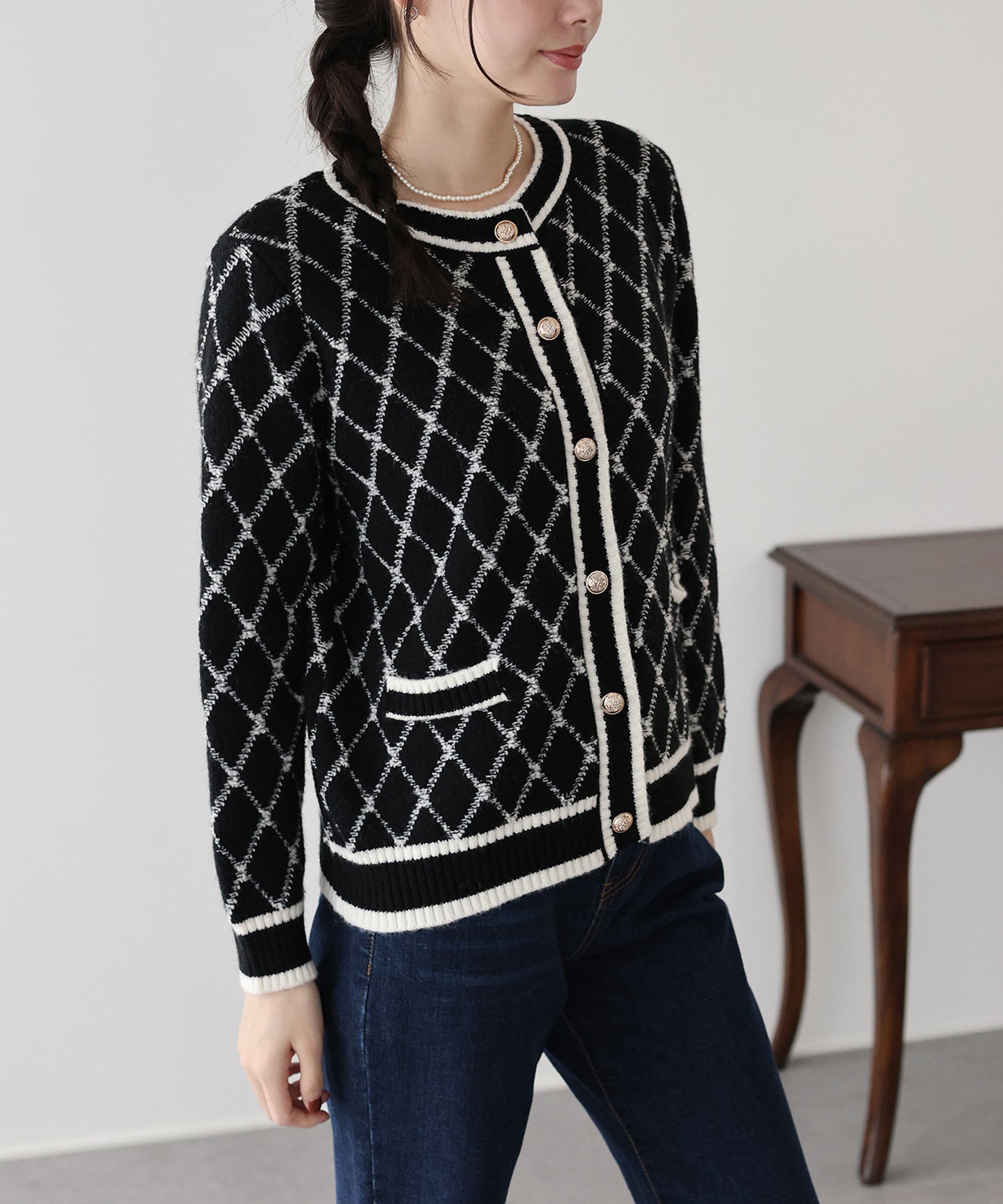 スクエアジャガードカーディガン