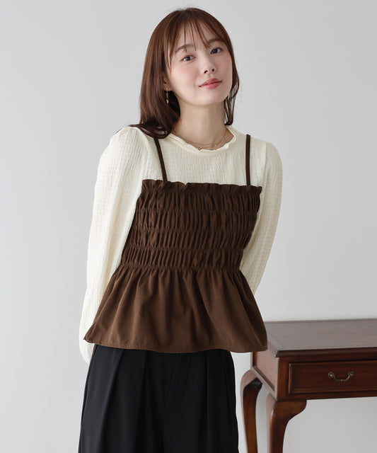【早割5％OFF】シャーリングビスチェレイヤードブラウス