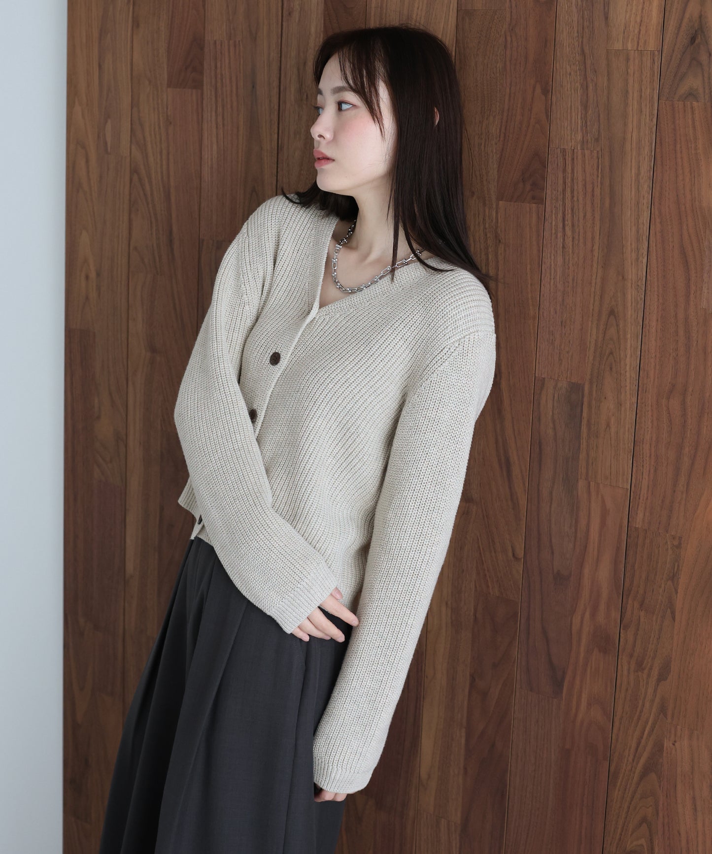 スラブニットＶネックカーディガン