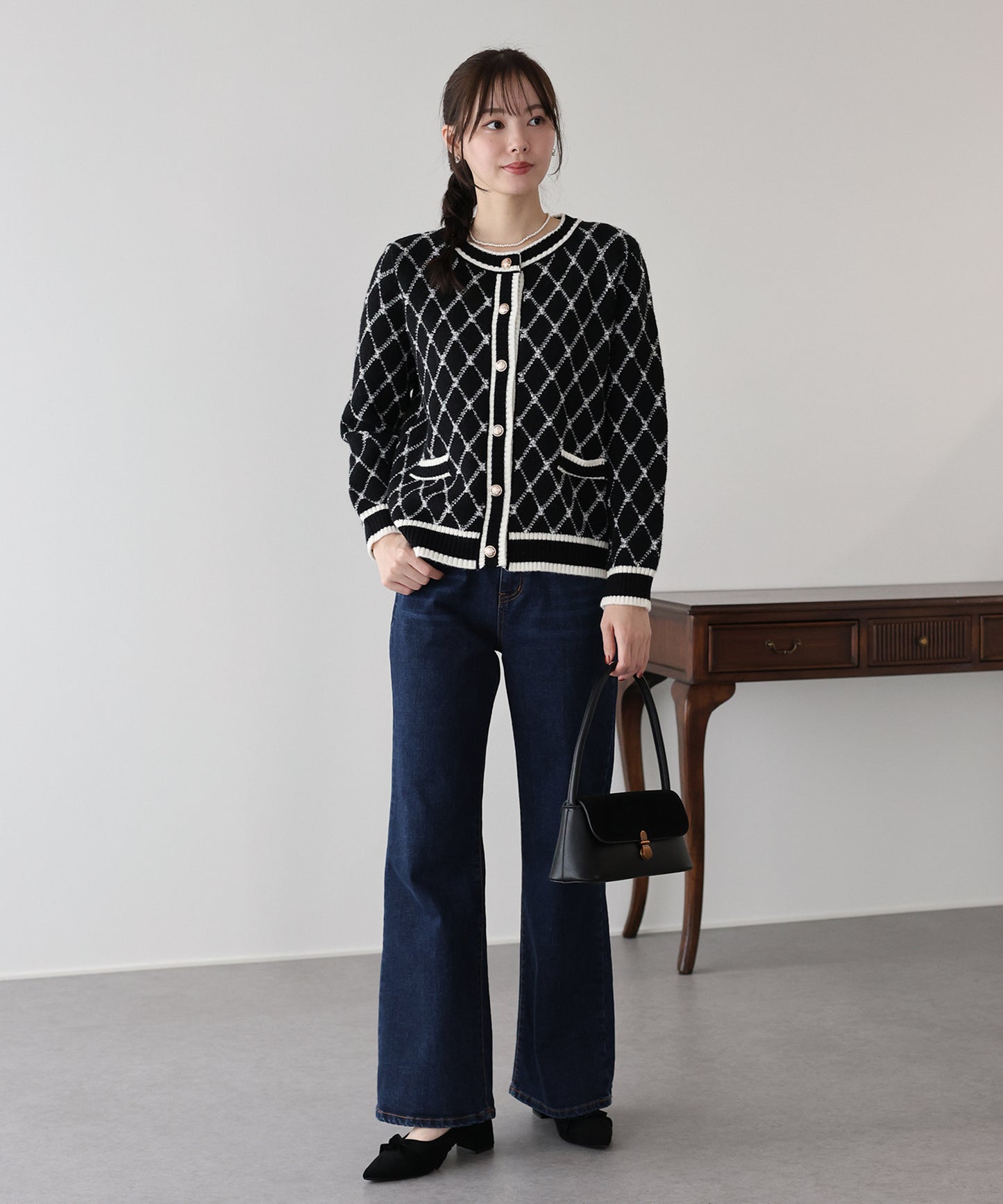 スクエアジャガードカーディガン