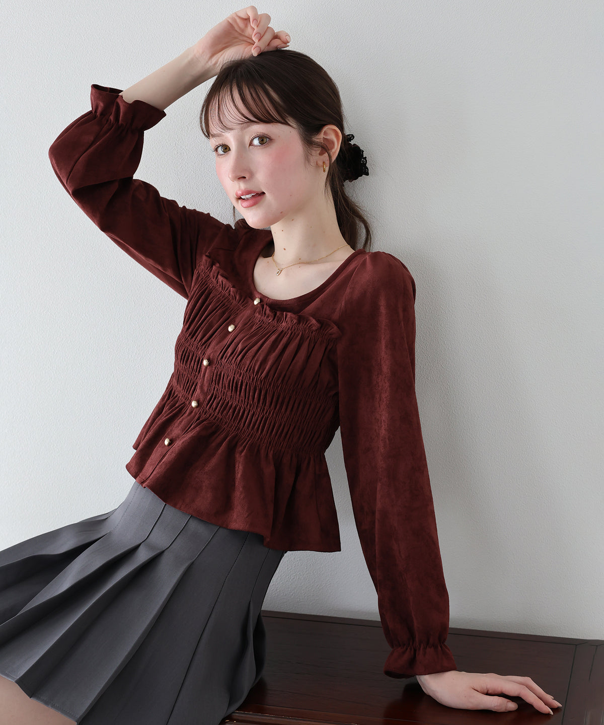 【早割5％OFF】《5色展開》スウェードドットシャーリングブラウス【メール便】