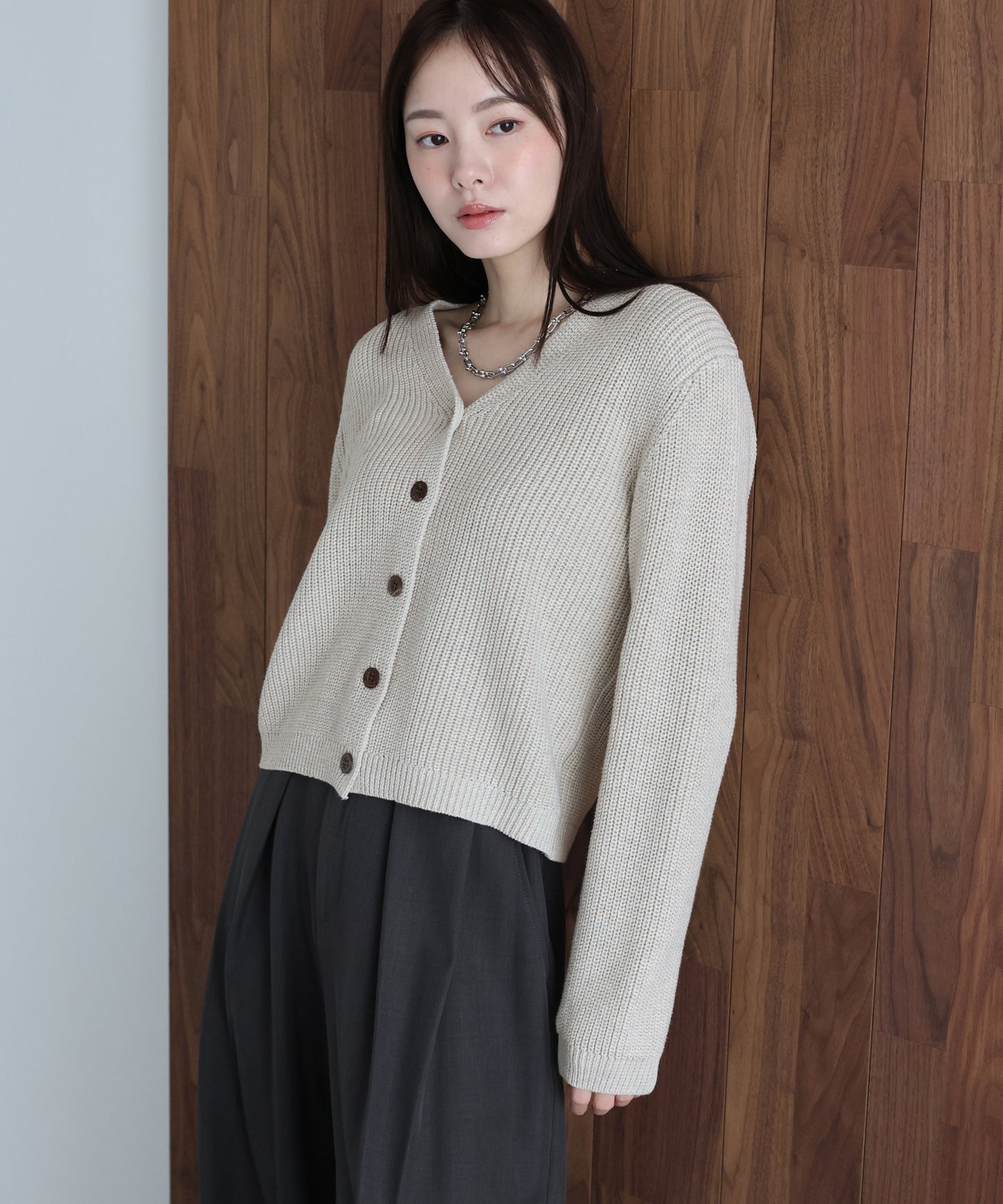 スラブニットＶネックカーディガン