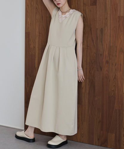 【早割5％OFF】レースカラーVネック ワンピース
