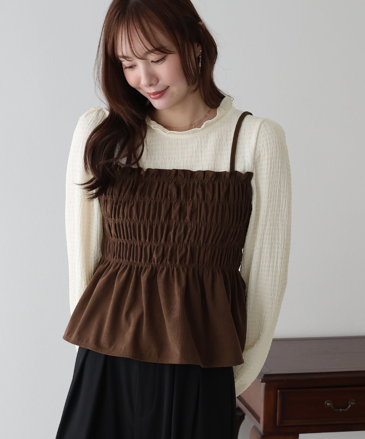 【早割5％OFF】シャーリングビスチェレイヤードブラウス