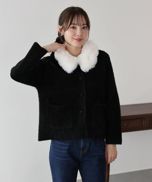 【早割5％OFF】ファー襟ニットジャケット