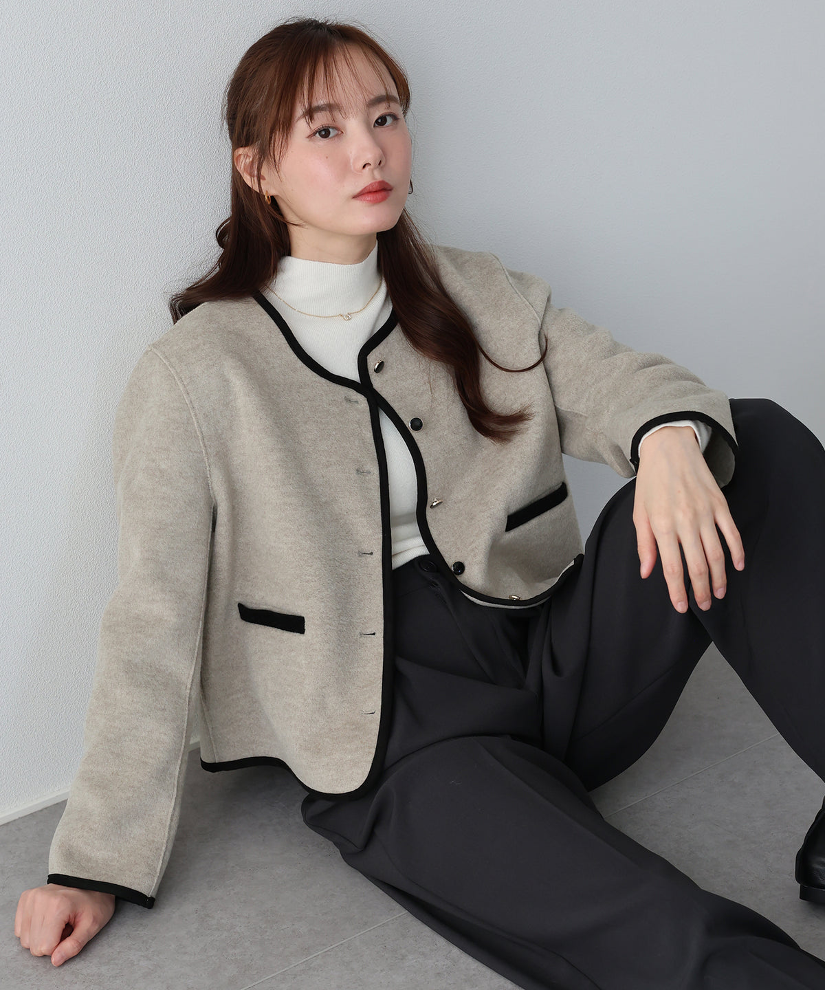 【早割5％OFF】パイピングノーカラージャケット