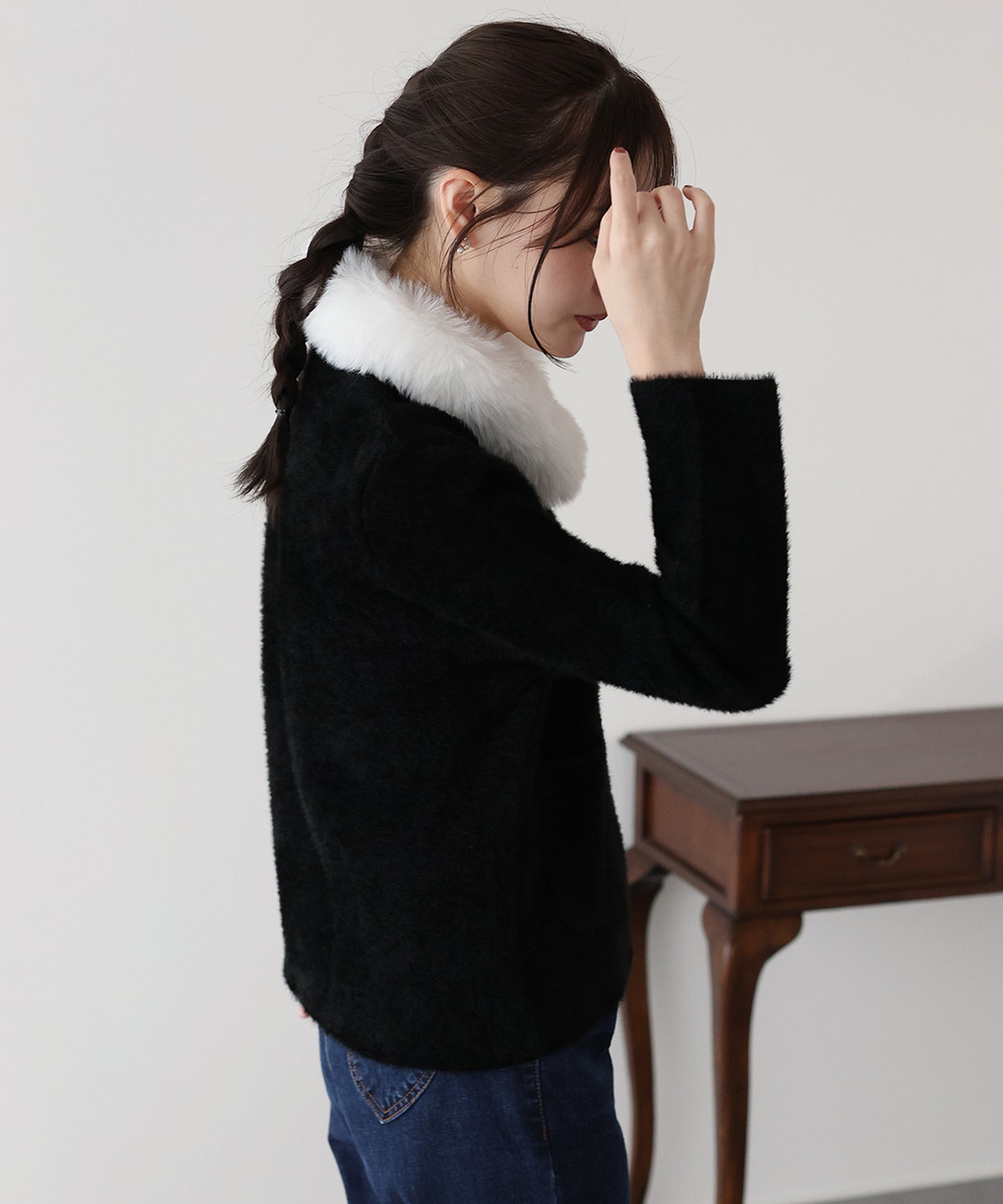 【早割5％OFF】ファー襟ニットジャケット