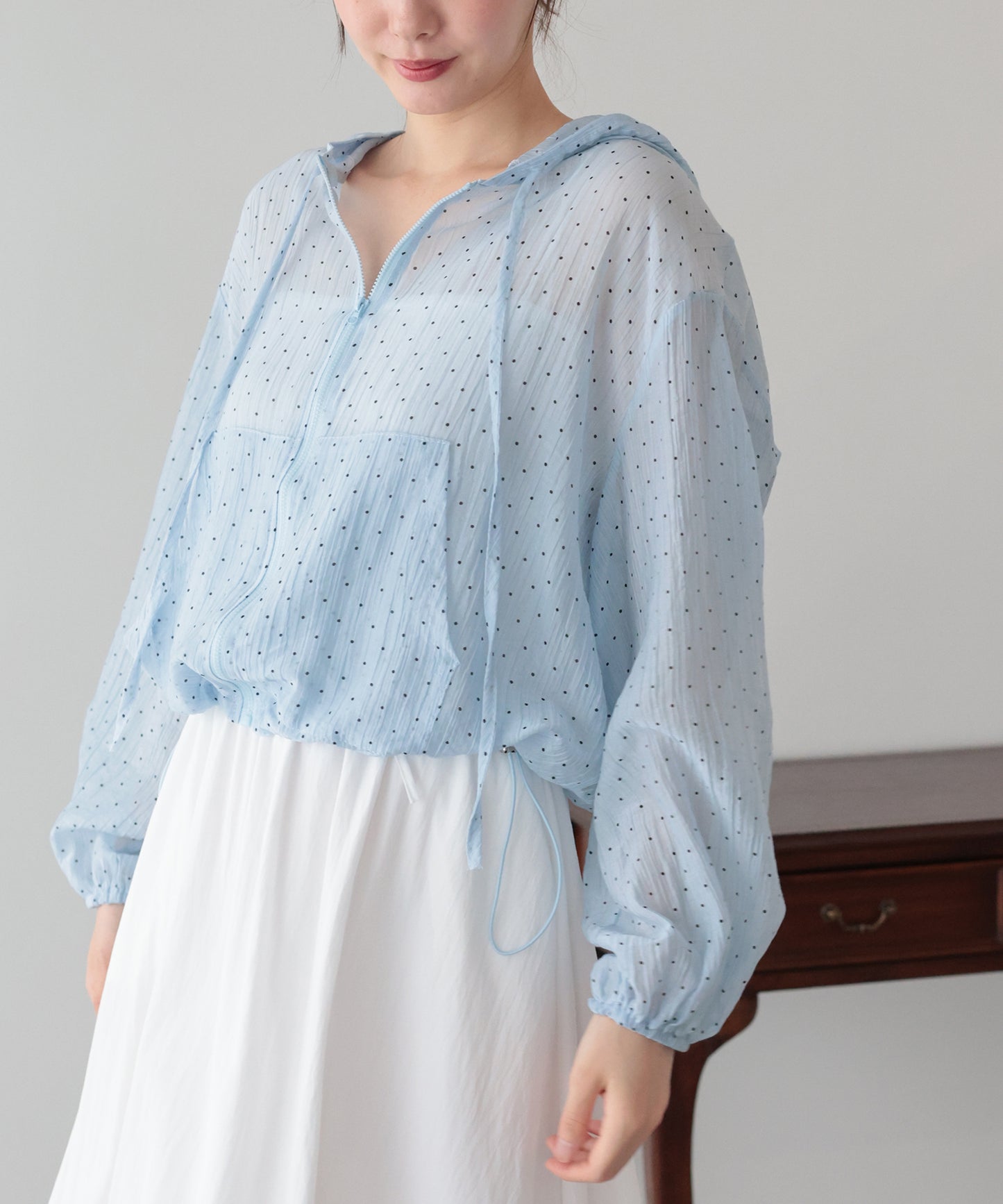 【早割5％OFF】フード付きドットシアーシャツ【メール便】