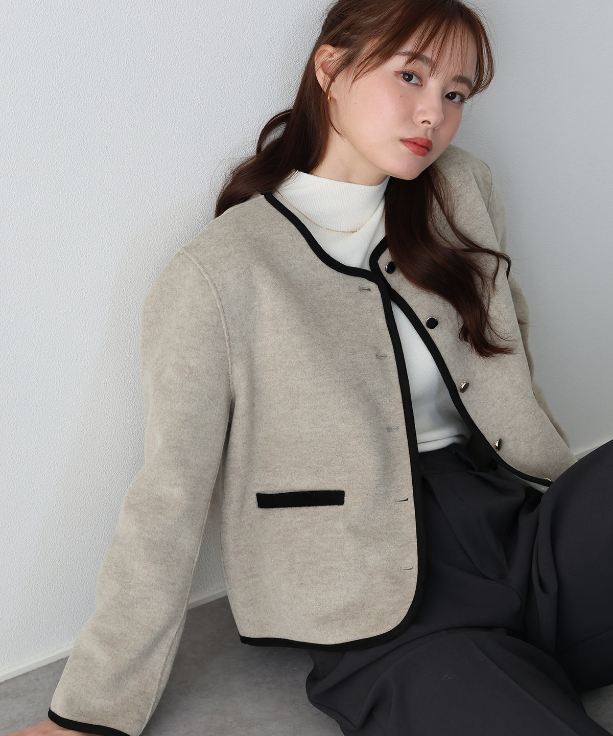 【早割5％OFF】パイピングノーカラージャケット
