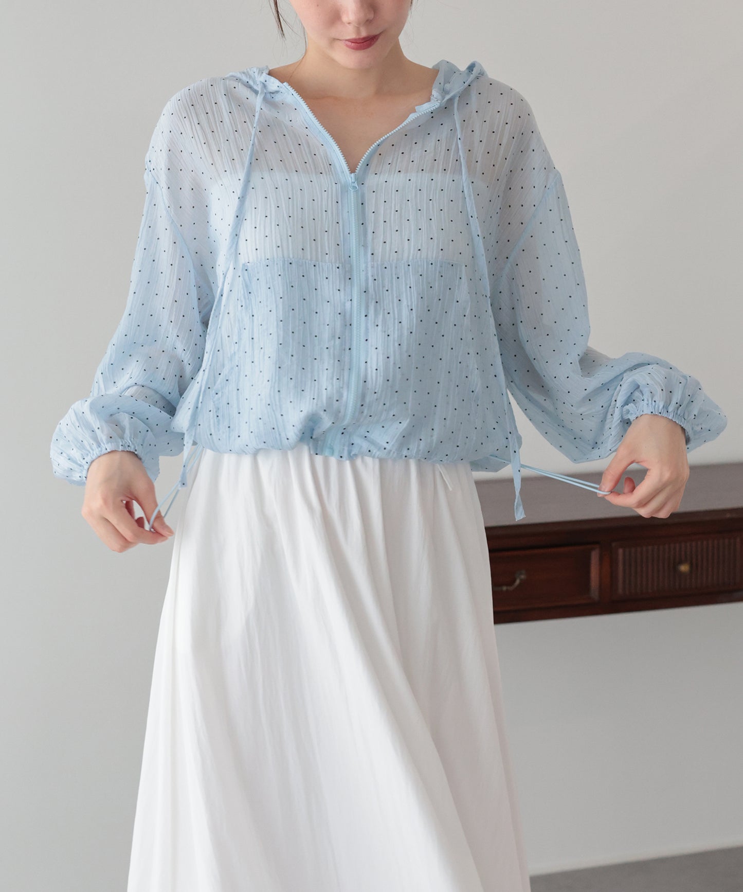 【早割5％OFF】フード付きドットシアーシャツ【メール便】