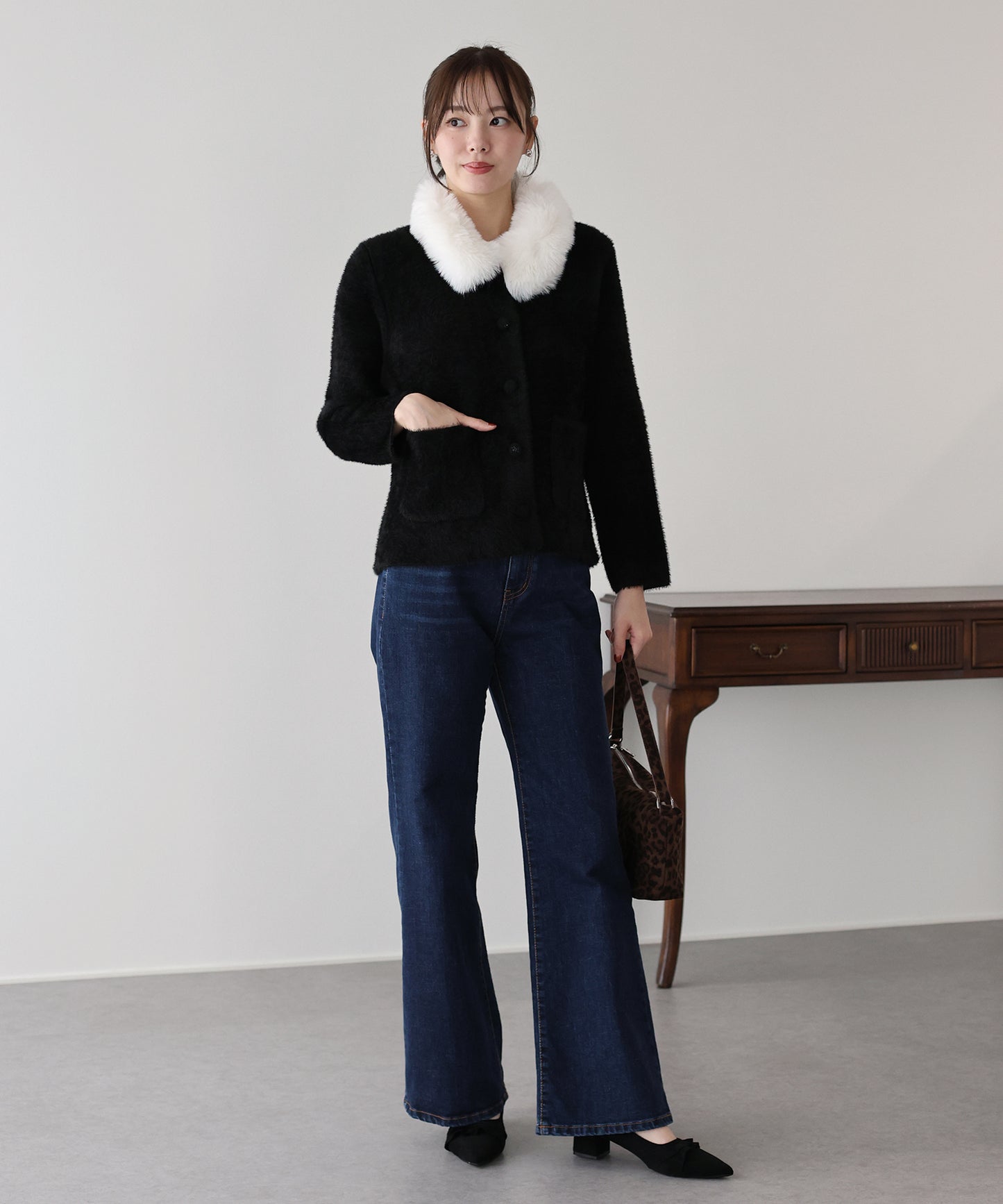 【早割5％OFF】ファー襟ニットジャケット