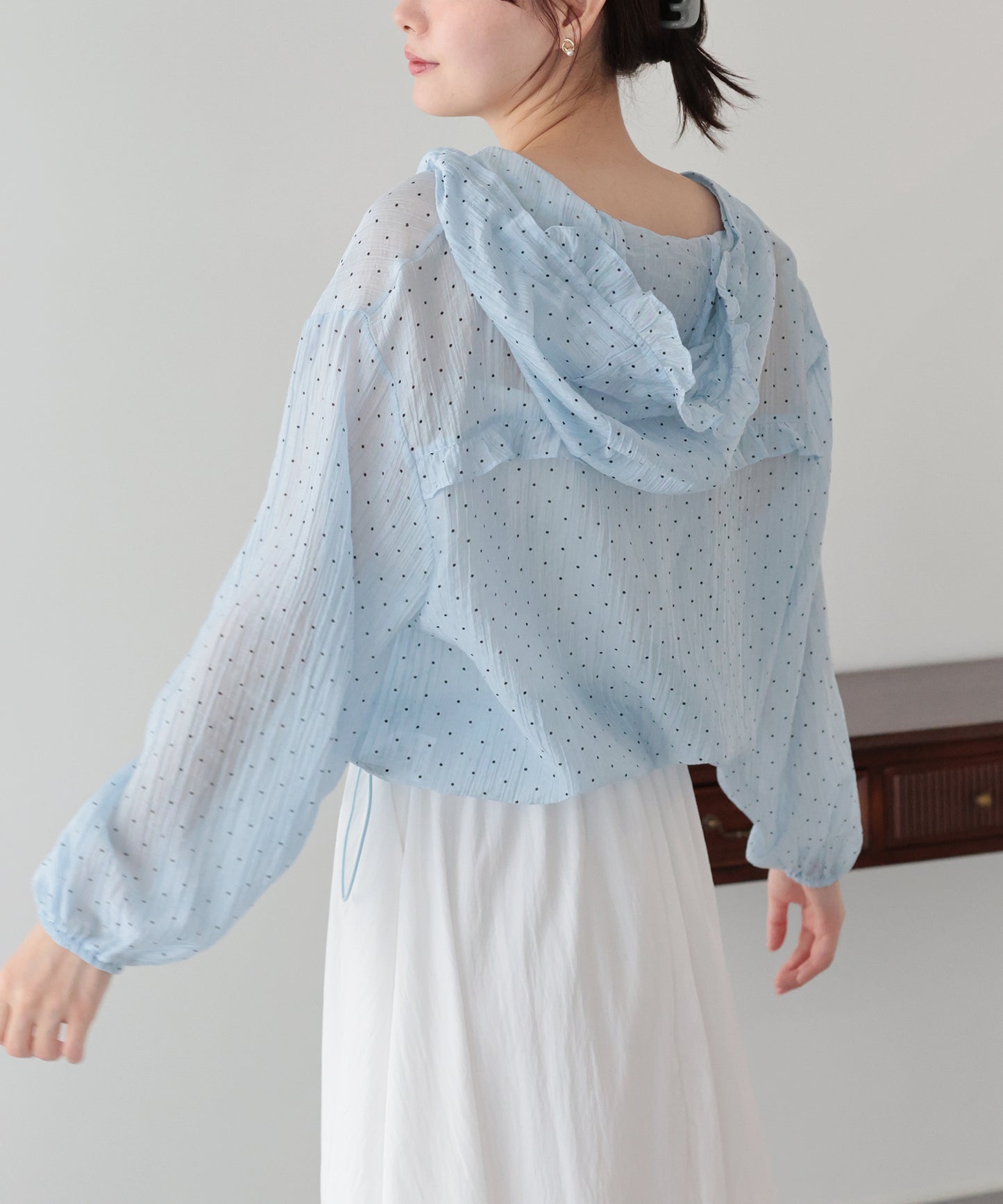 【早割5％OFF】フード付きドットシアーシャツ【メール便】
