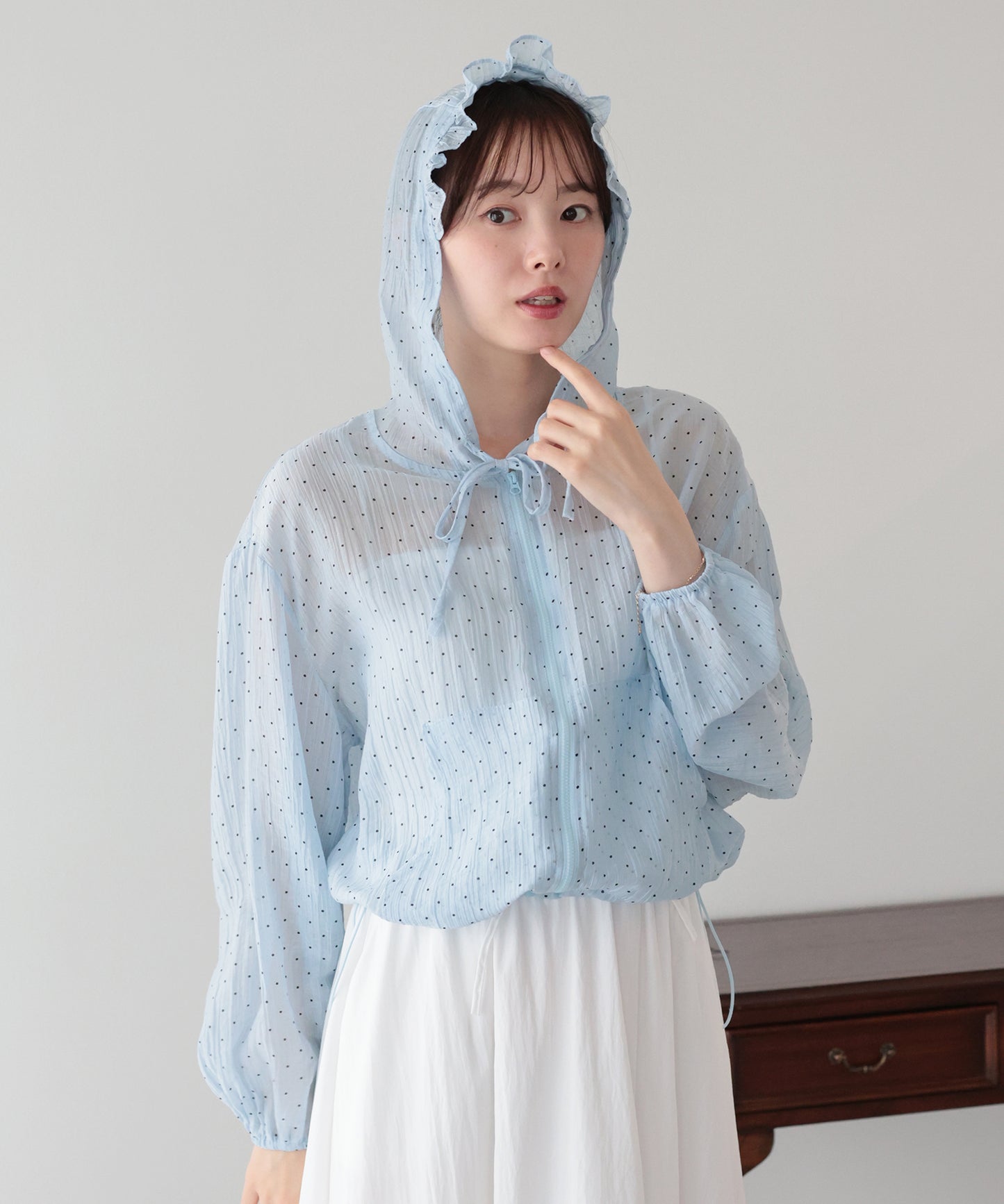 【早割5％OFF】フード付きドットシアーシャツ【メール便】