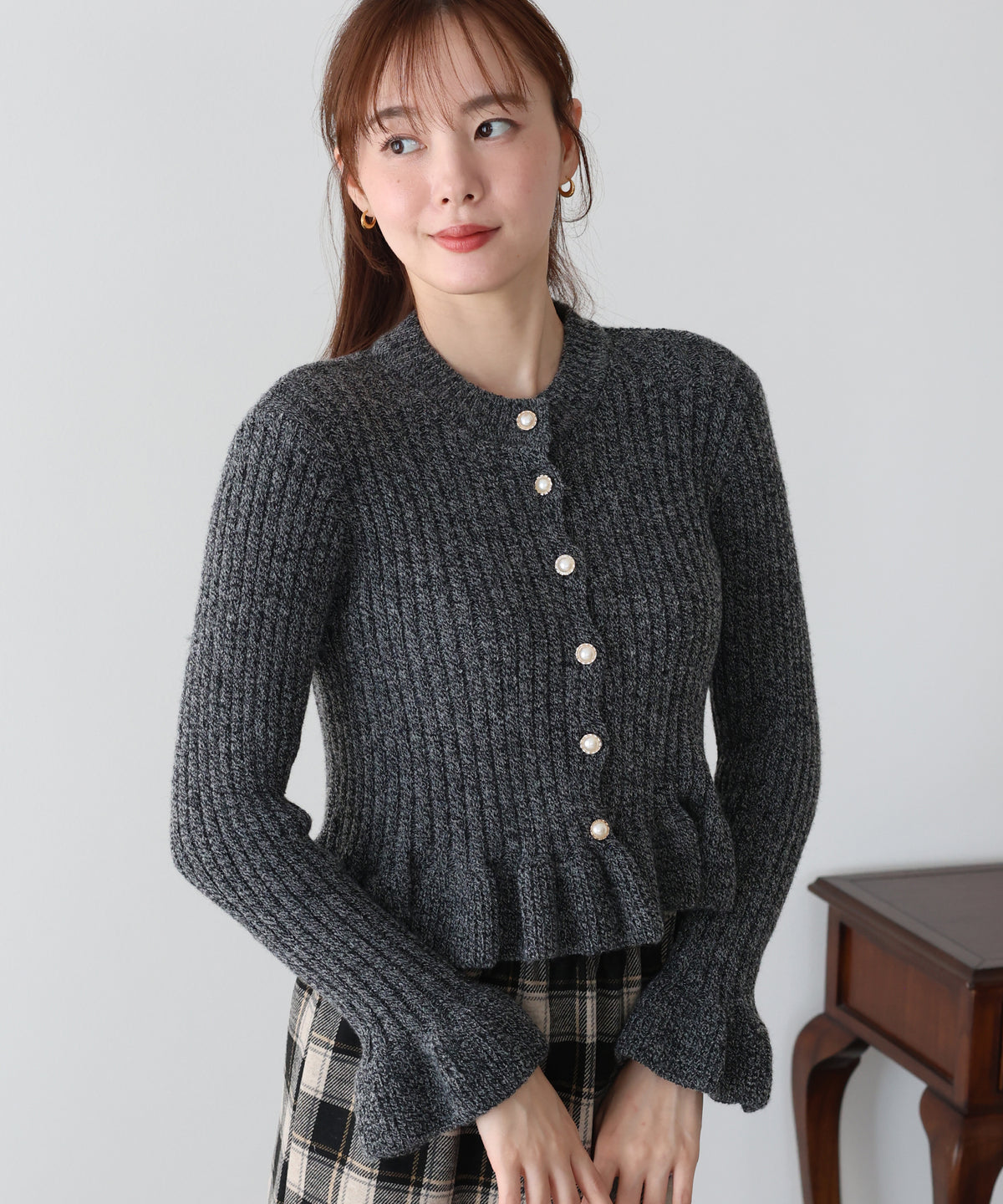 【早割5％OFF】ペプラムメランジカーディガン