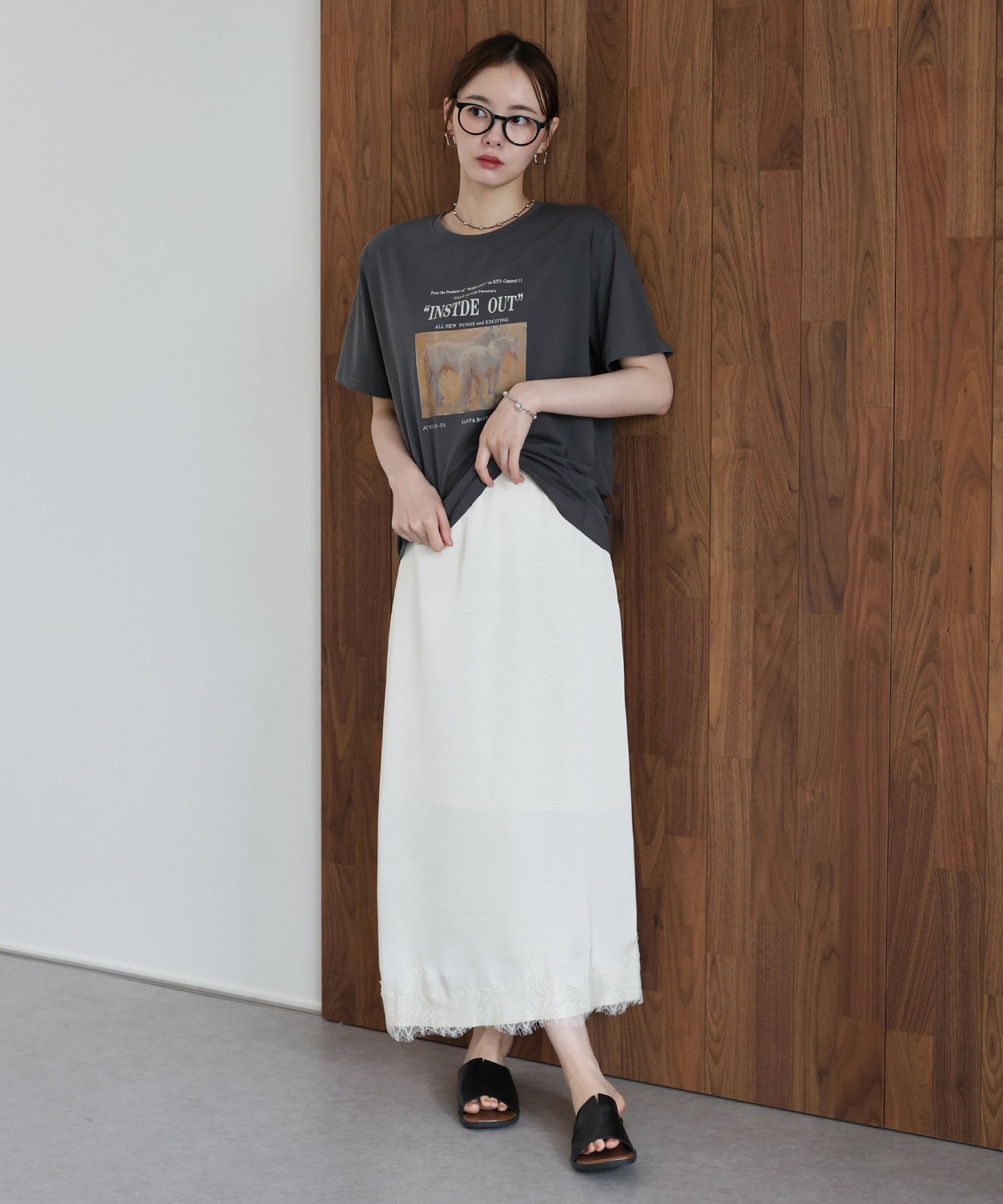 【早割5％OFF】ヘムレースサテンスカート