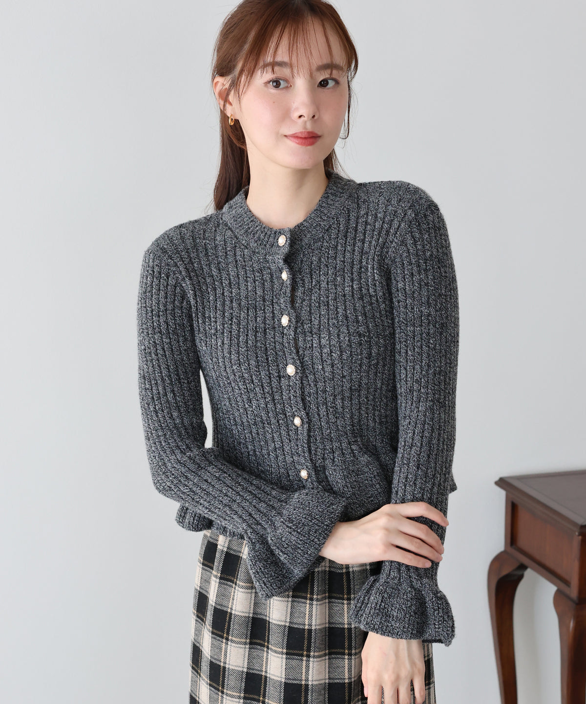 【早割5％OFF】ペプラムメランジカーディガン