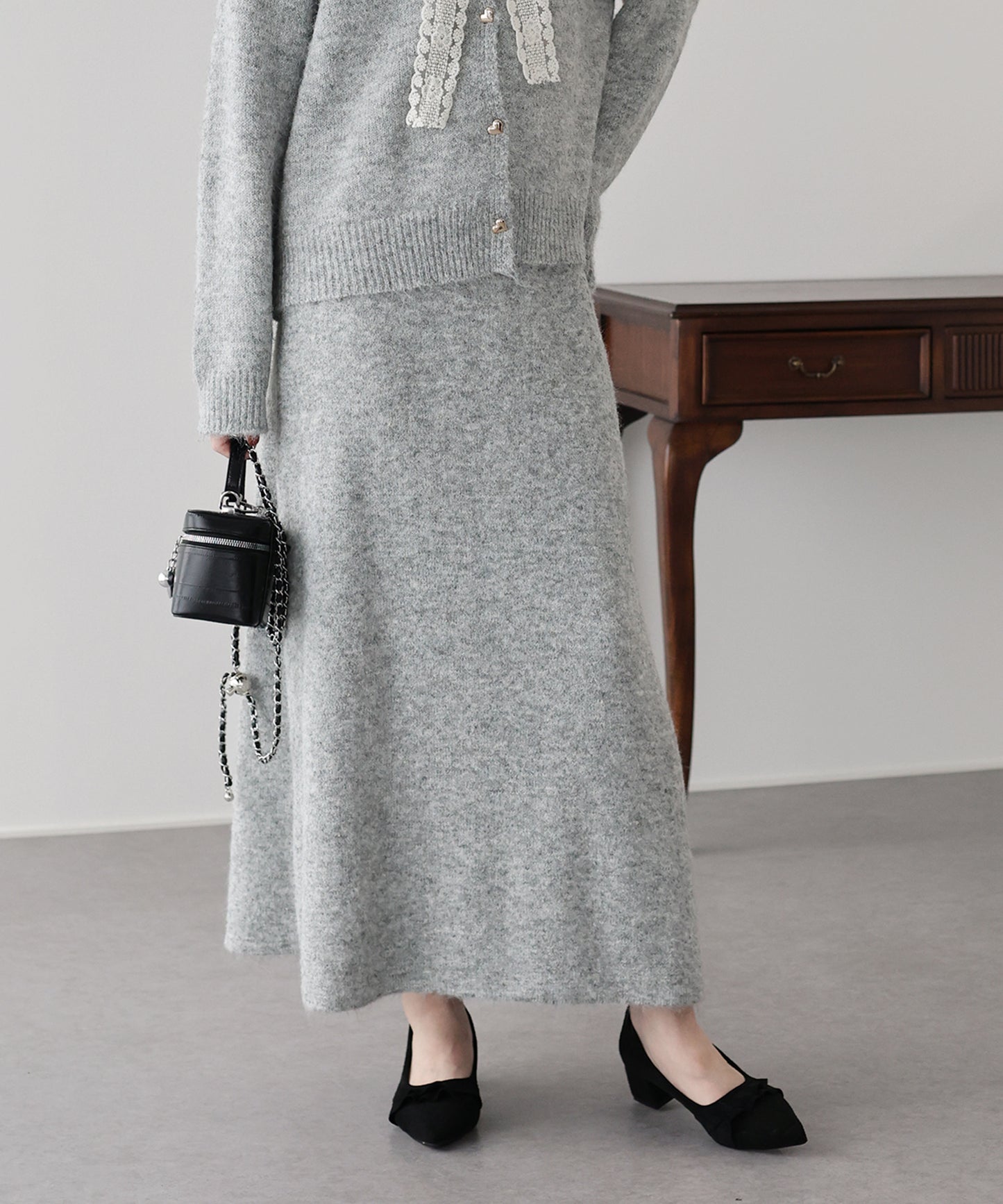 【早割5％OFF】リボンニット＆スカート セットアップ