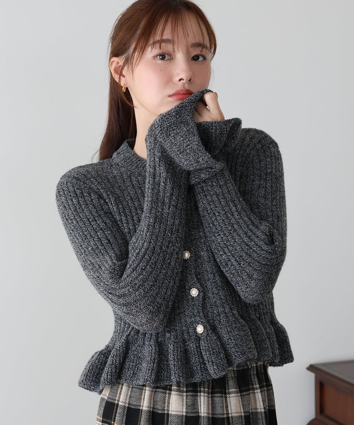 【早割5％OFF】ペプラムメランジカーディガン