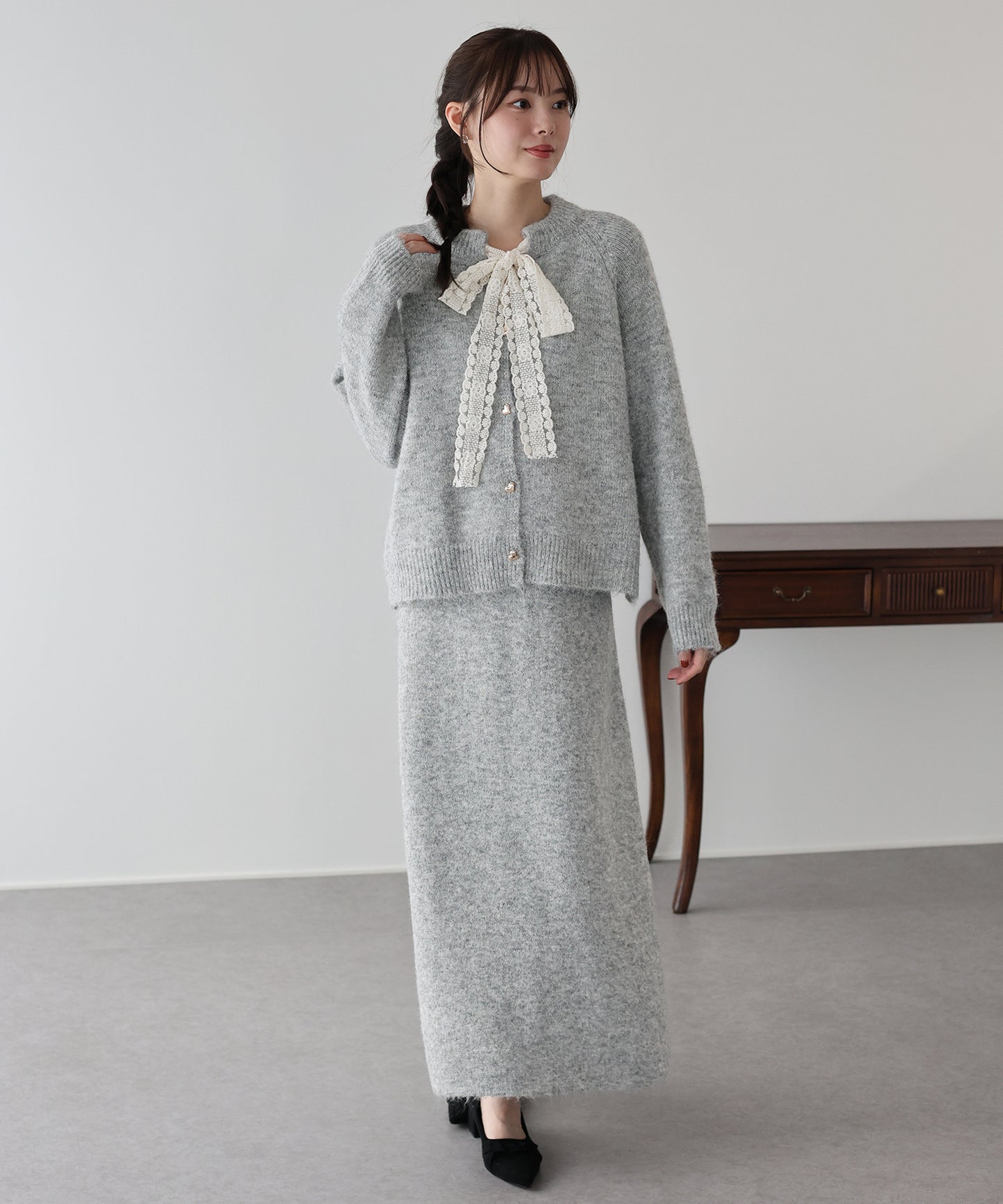 【早割5％OFF】リボンニット＆スカート セットアップ