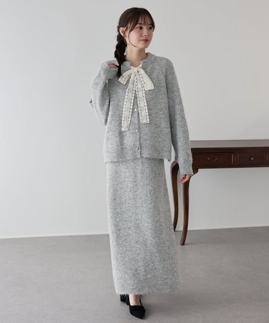 【早割5％OFF】リボンニット＆スカート セットアップ