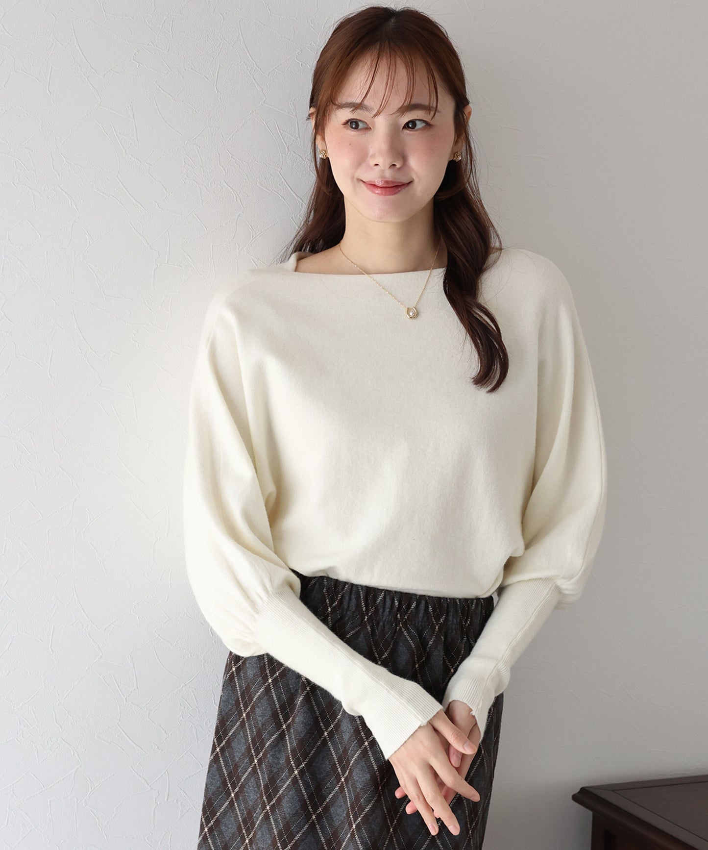 ウール混ボリュームスリーブドルマンニット