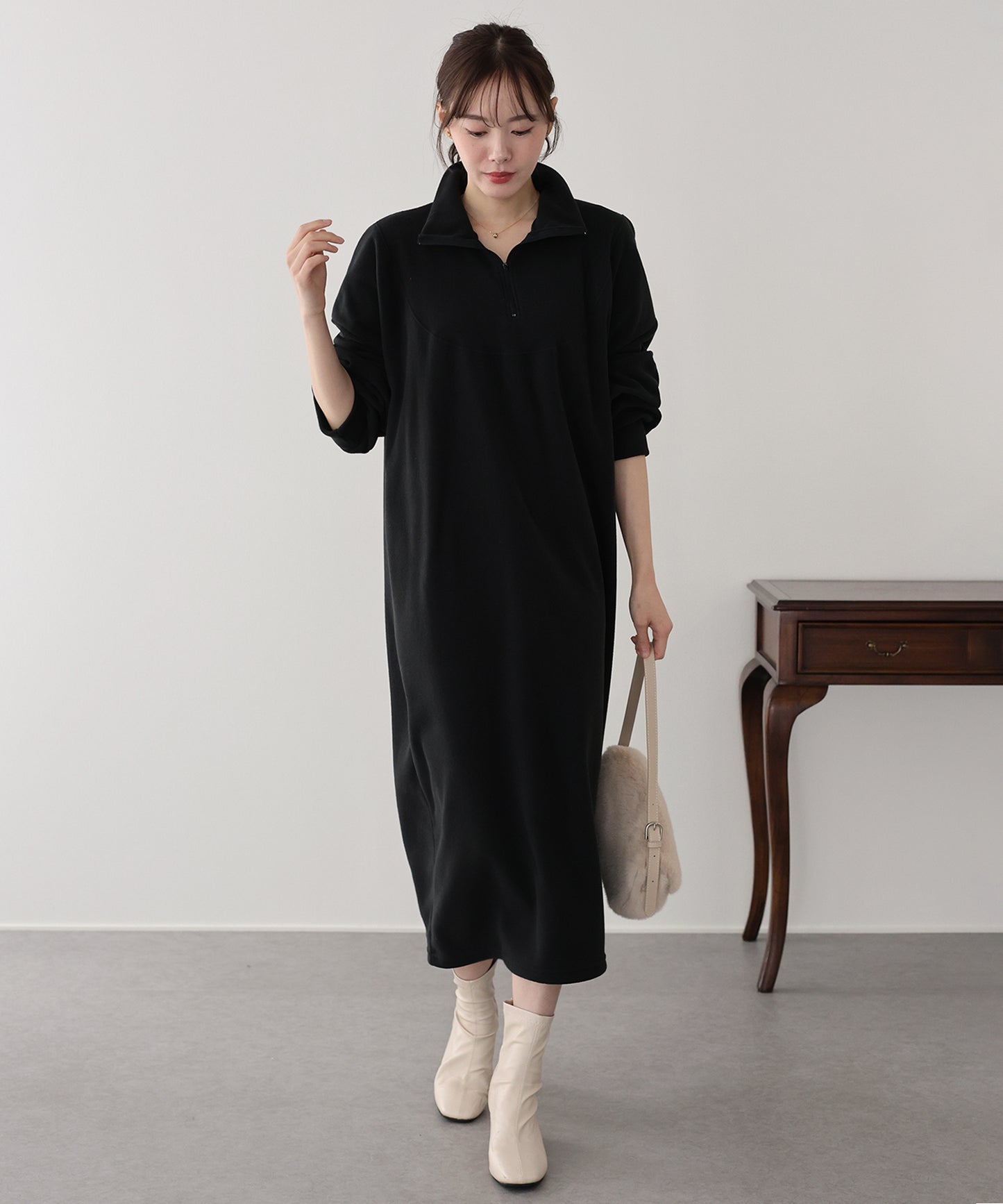 【早割5％OFF】ハーフジップフリースワンピース