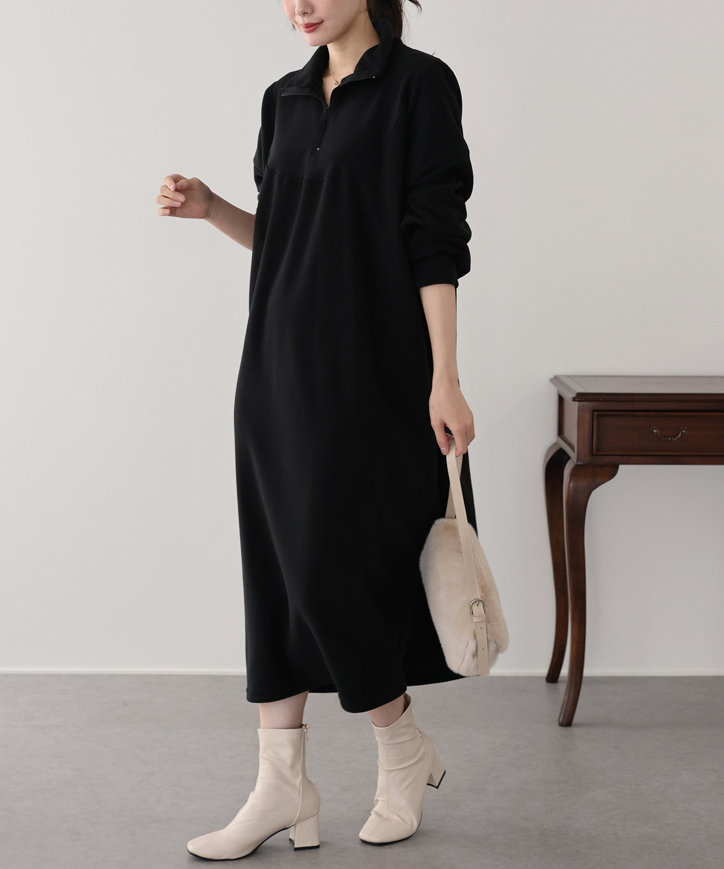 【早割5％OFF】ハーフジップフリースワンピース