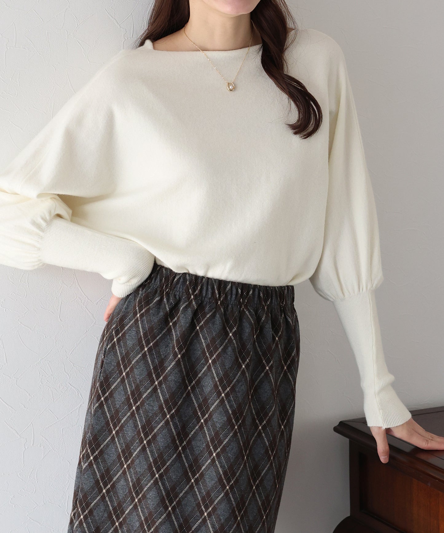 ウール混ボリュームスリーブドルマンニット