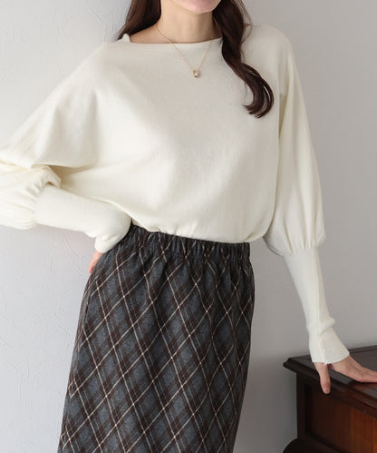 ウール混ボリュームスリーブドルマンニット