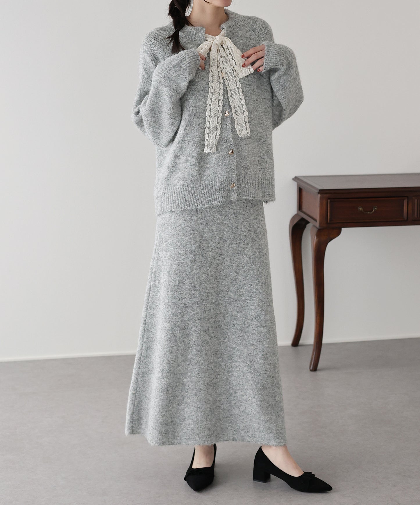 【早割5％OFF】リボンニット＆スカート セットアップ