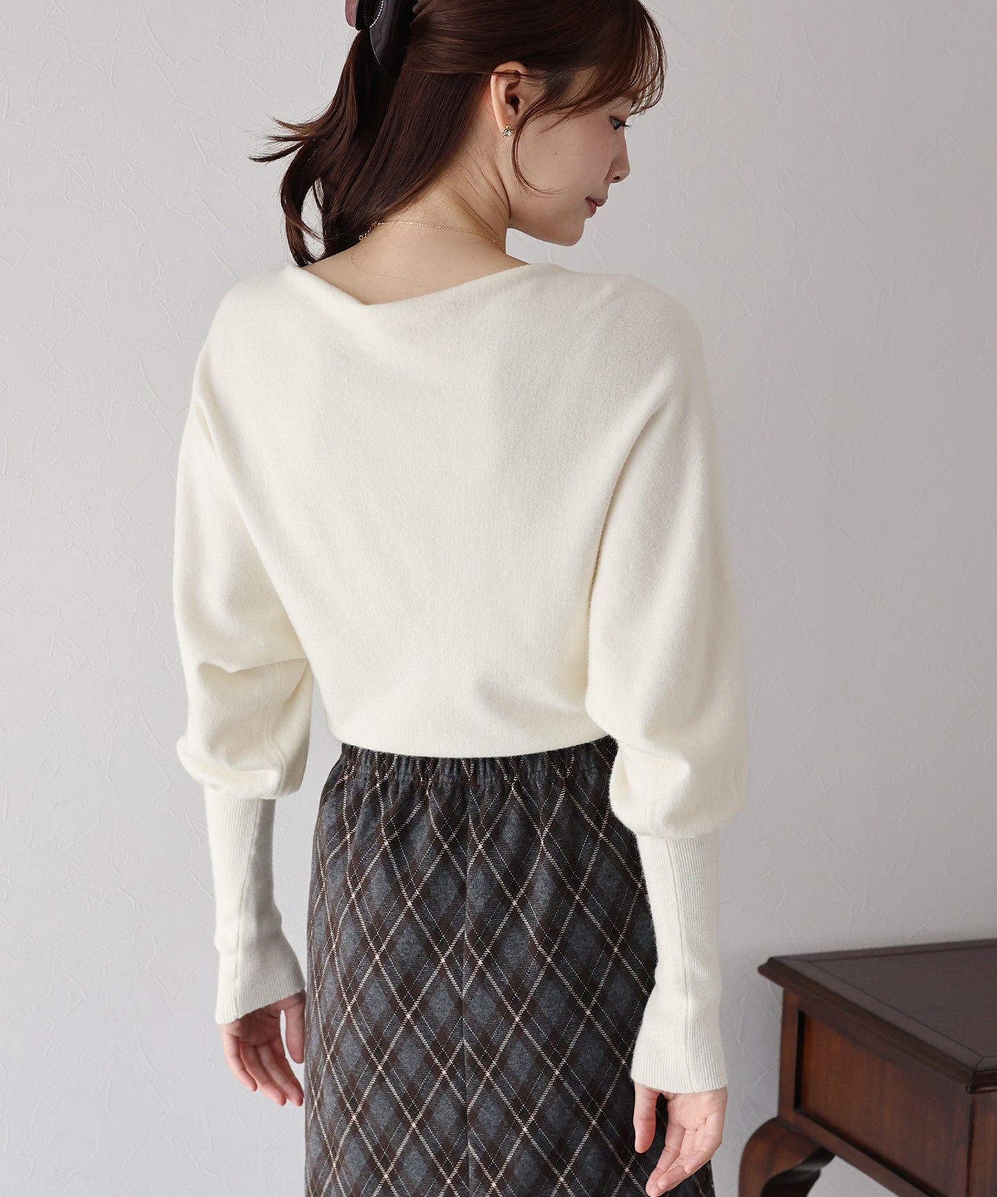 ウール混ボリュームスリーブドルマンニット