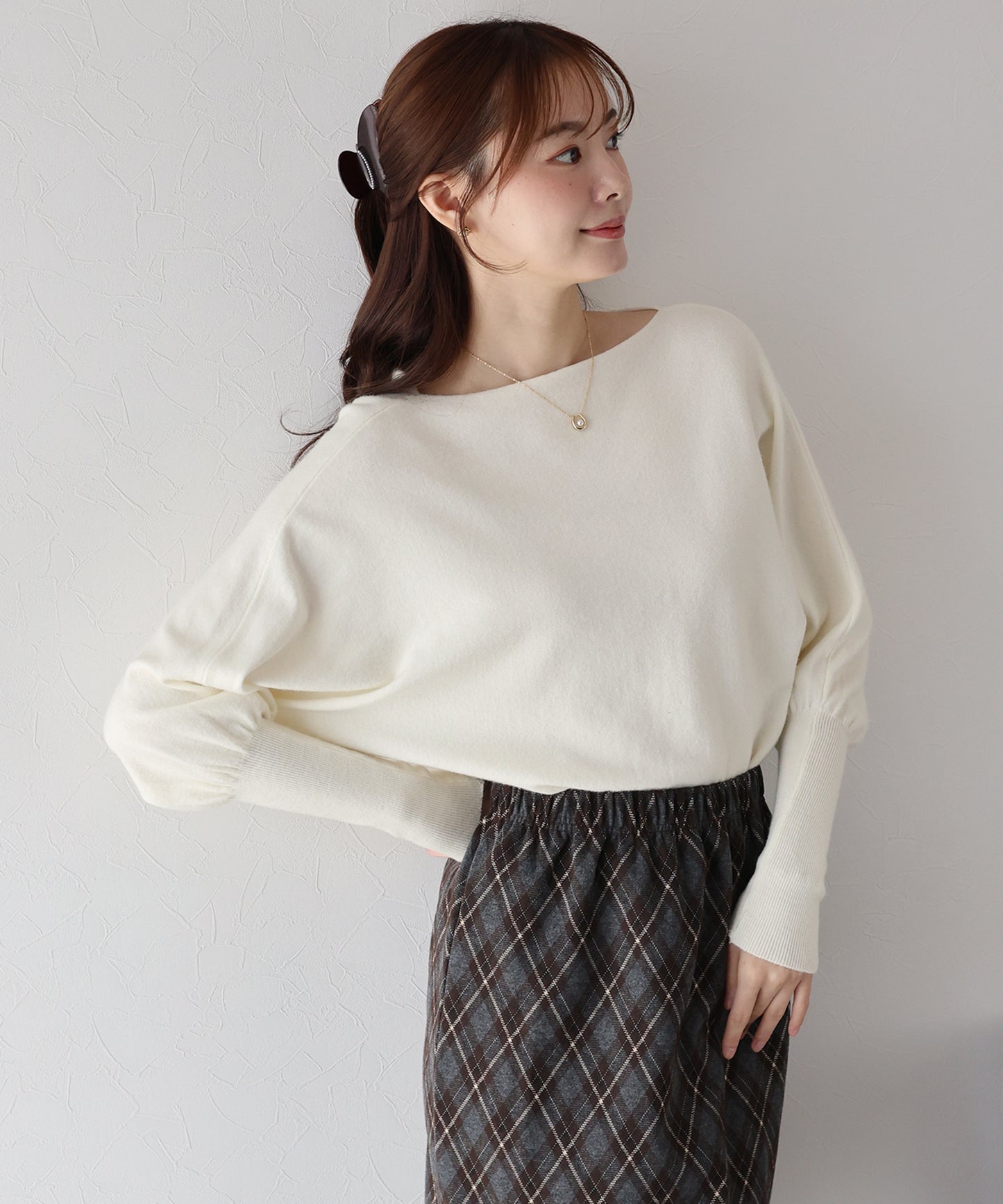 ウール混ボリュームスリーブドルマンニット