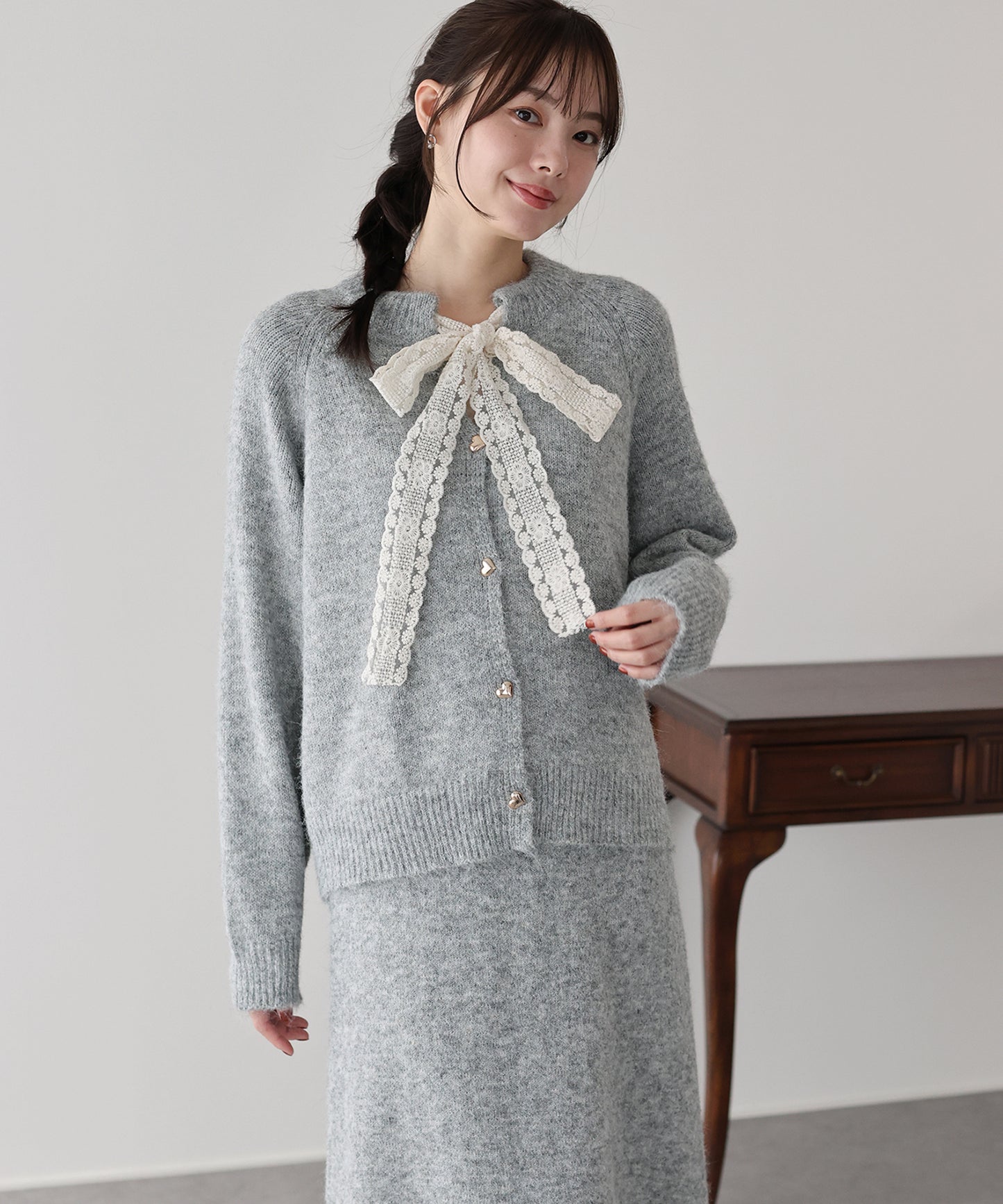 【早割5％OFF】リボンニット＆スカート セットアップ