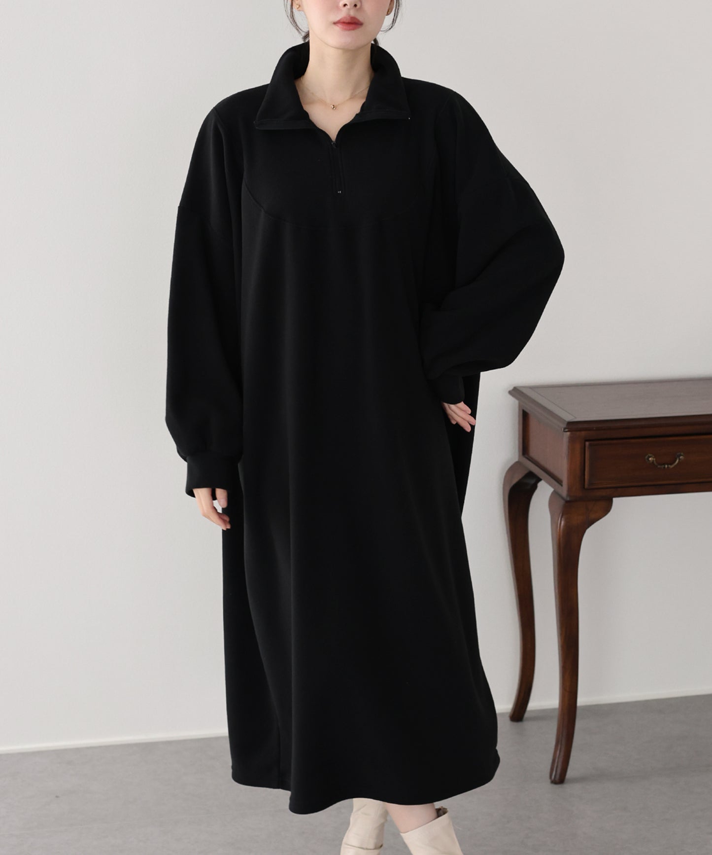 【早割5％OFF】ハーフジップフリースワンピース