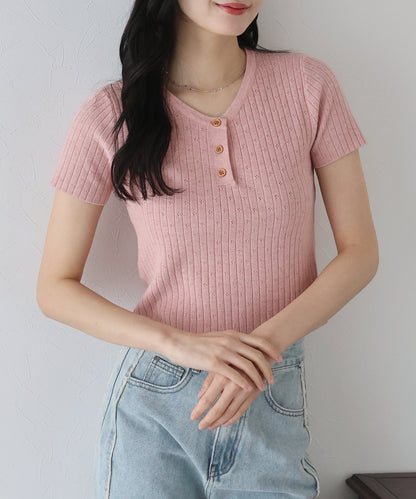 【SALE】フラワーアイレット半袖ニット【ネコポス】
