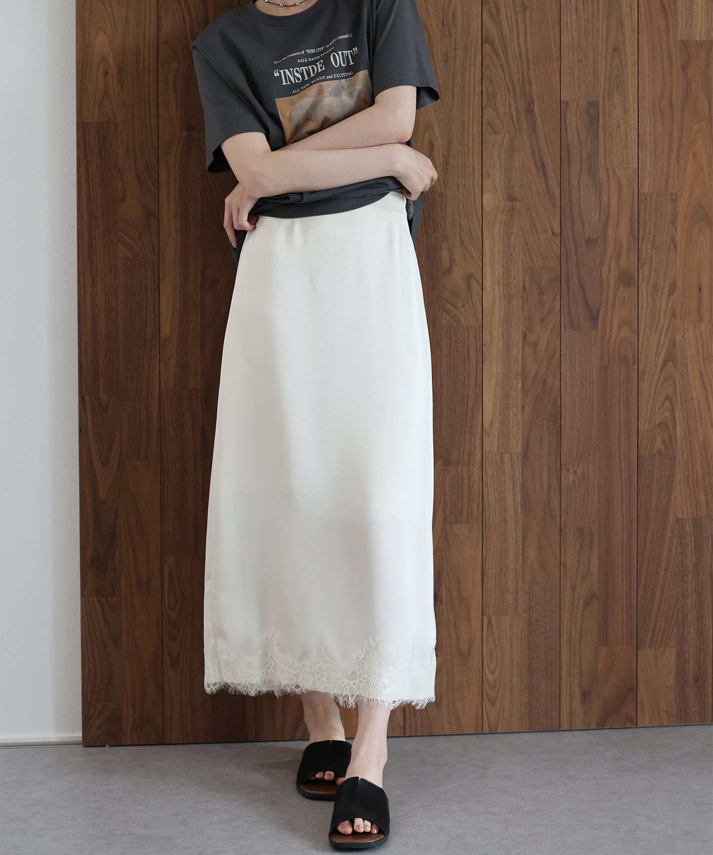 【早割5％OFF】ヘムレースサテンスカート