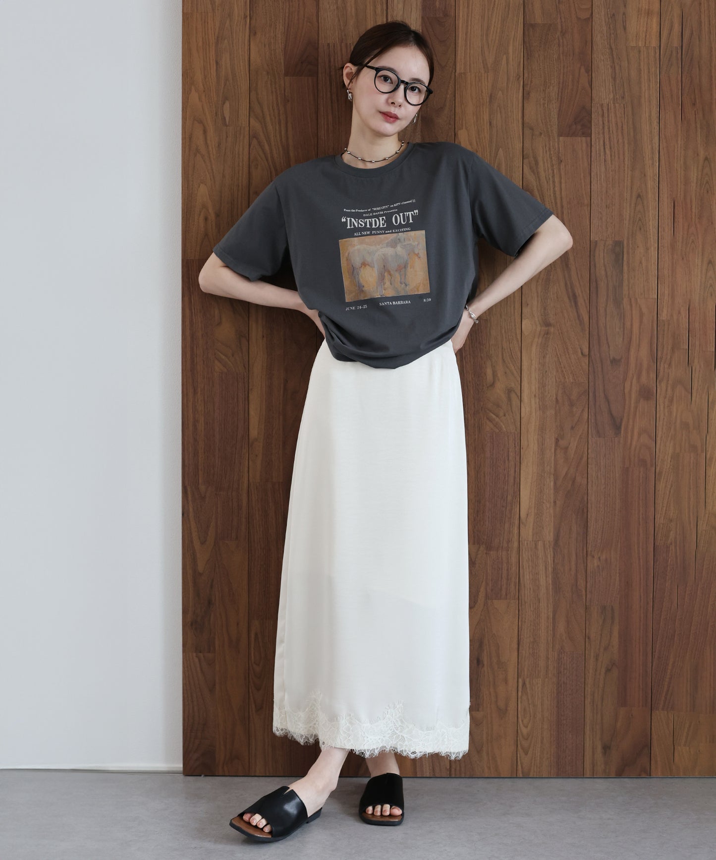 【早割5％OFF】ヘムレースサテンスカート