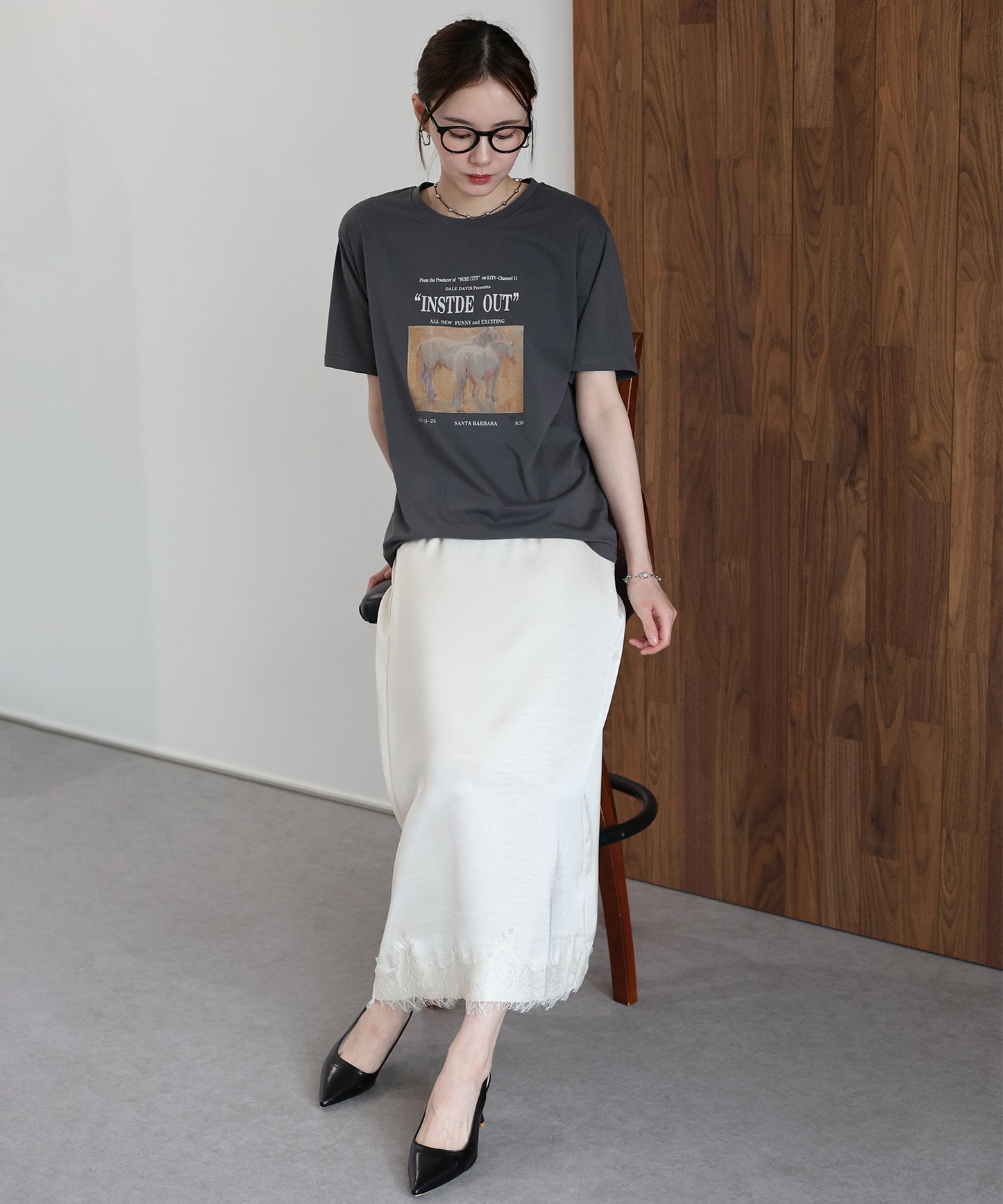 【早割5％OFF】ヘムレースサテンスカート