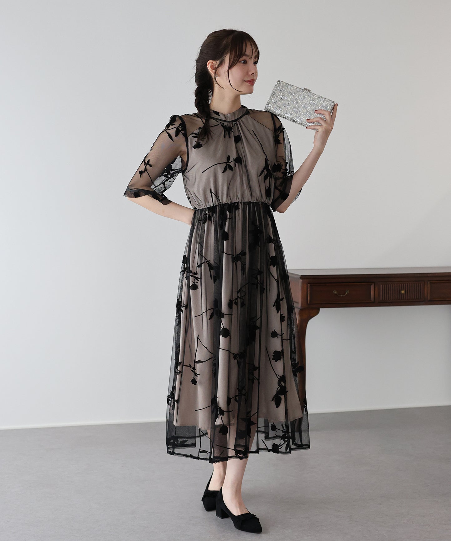 【TIME SALE】バックリボンレースパーティードレス